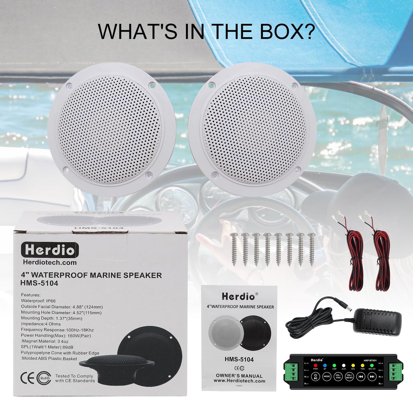Herdio Altavoces de Techo Impermeables de 4 Pulgadas para baño, Cocina, hogar, Caravana, Carrito de Golf, Barco con Montaje Empotrado,Compatible con Bluetooth