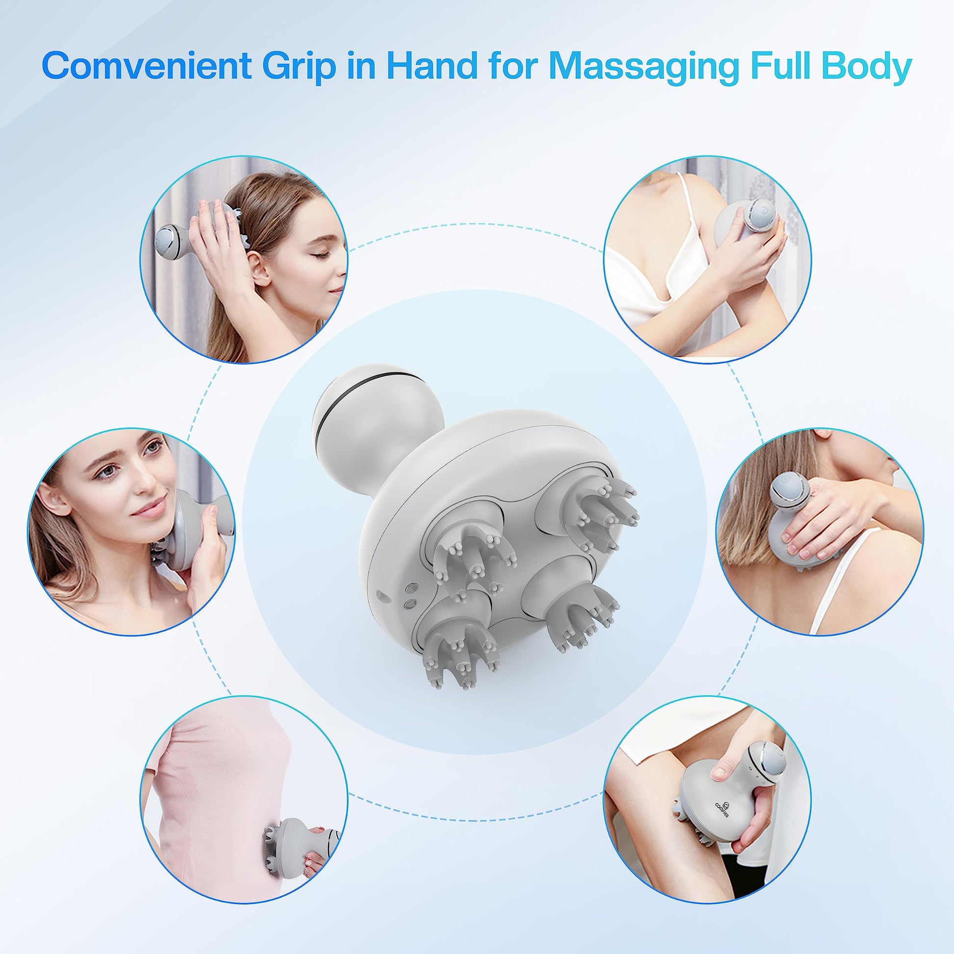 COMFIER Masajeador Eléctrico Para Cuero Cabelludo, Masajeador De Cabeza Con 4 Cabezales De Masaje De Silicona Suave, Masajeador Portátil Para El Crecimiento Del Cabello, Aliviar El Estrés, R