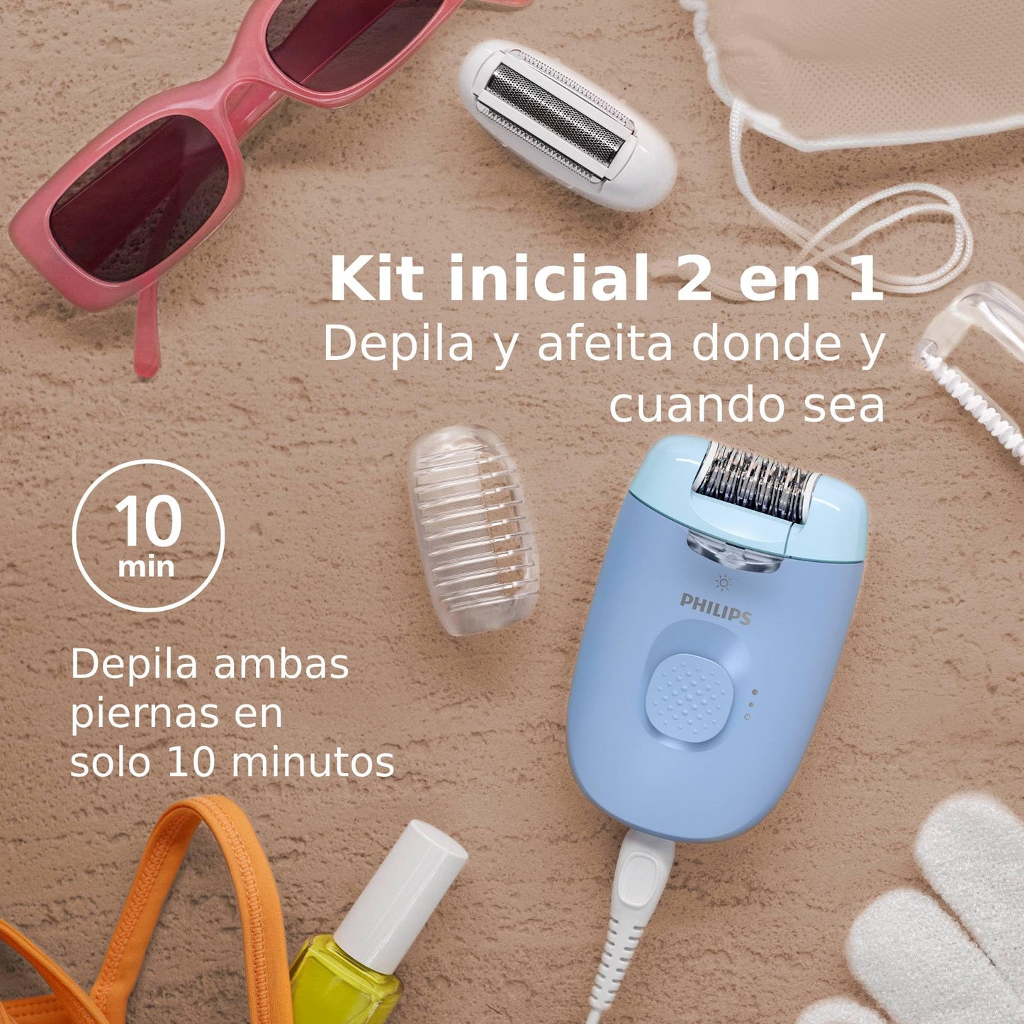 Depiladora y Rasuradora Philips Series 4000 Blanca con Cable y 4 Accesorios para el Cuerpo y Zonas Sensibles