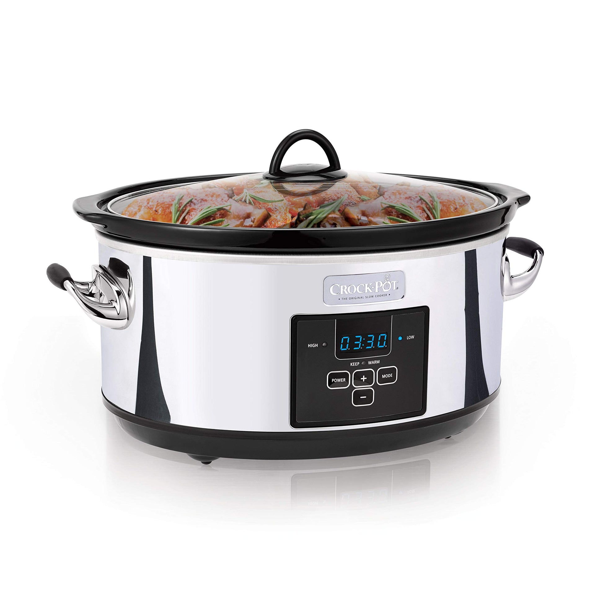 Crock-Pot - Olla de cocción lenta programable de 7 cuartos con temporizador digital, calentador de alimentos, platino pulido, perfecta para comidas diarias y entretenimiento