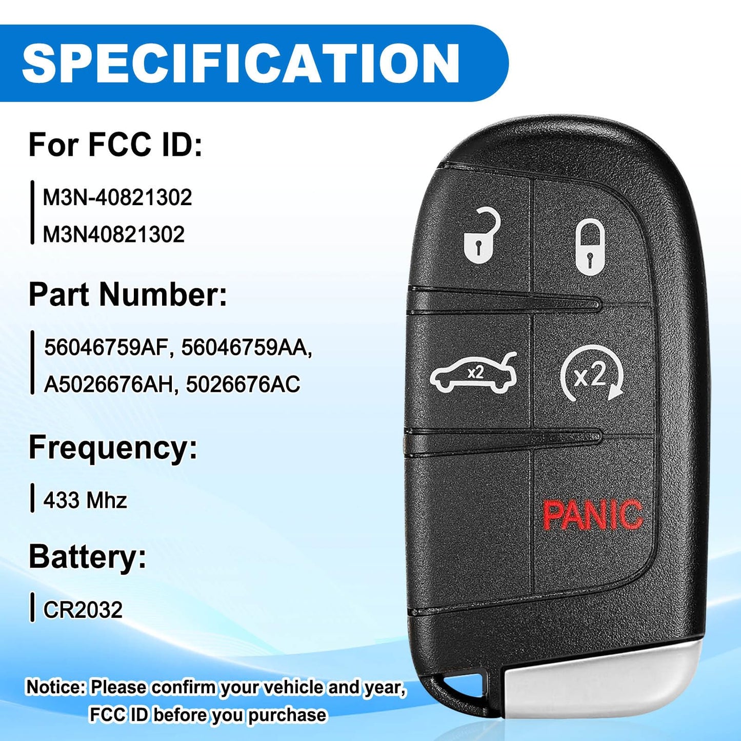 CAUORMOTE Llave de coche con control remoto para Dodge Dart Charger Challenger Chrysler 300 (M3N-40821302), juego de 2