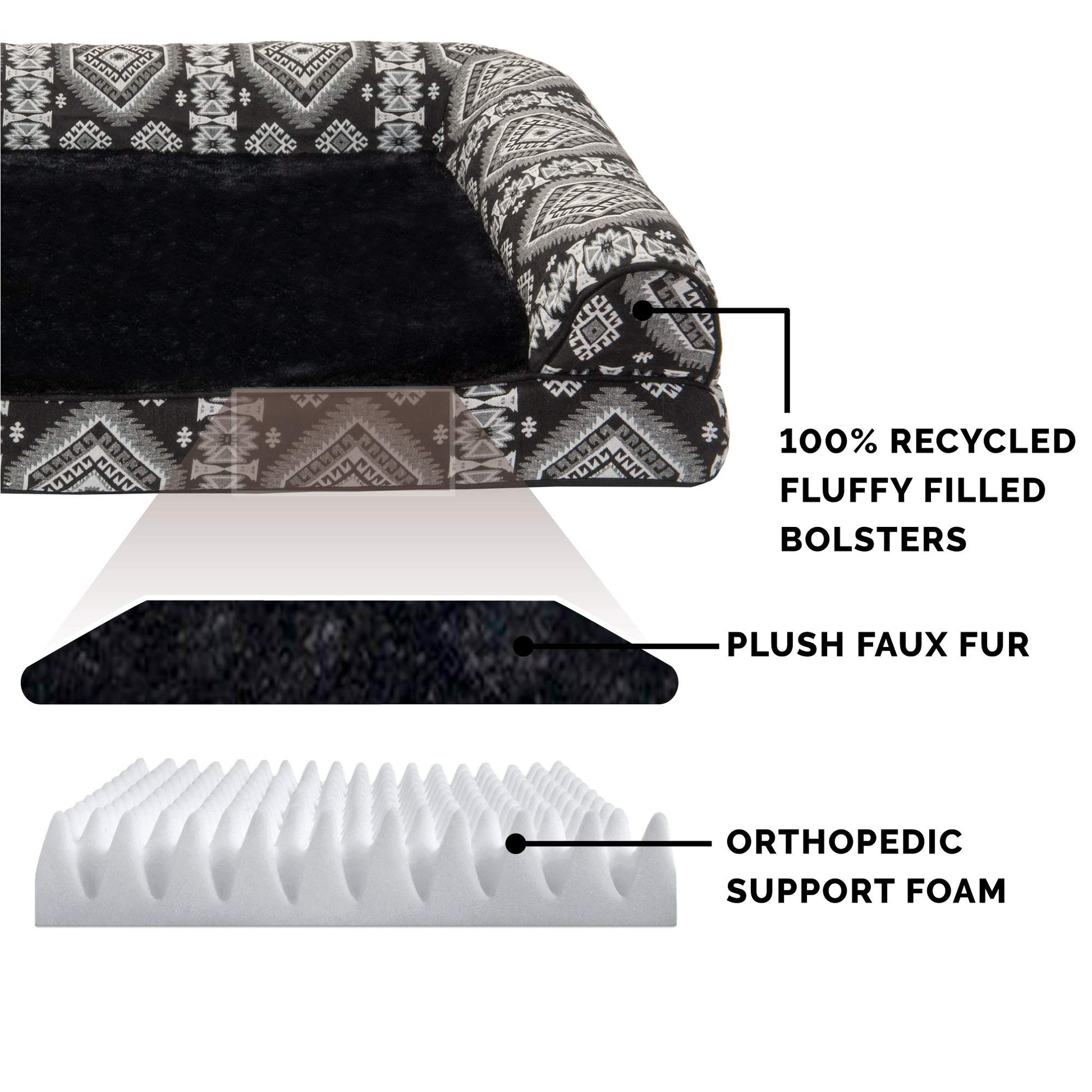 Furhaven Medium Orthopedic Dog Bed Plush & Southwest Kilim Decor Sofa-Style w/Removable Washable Cover - Black Medallion, Medium