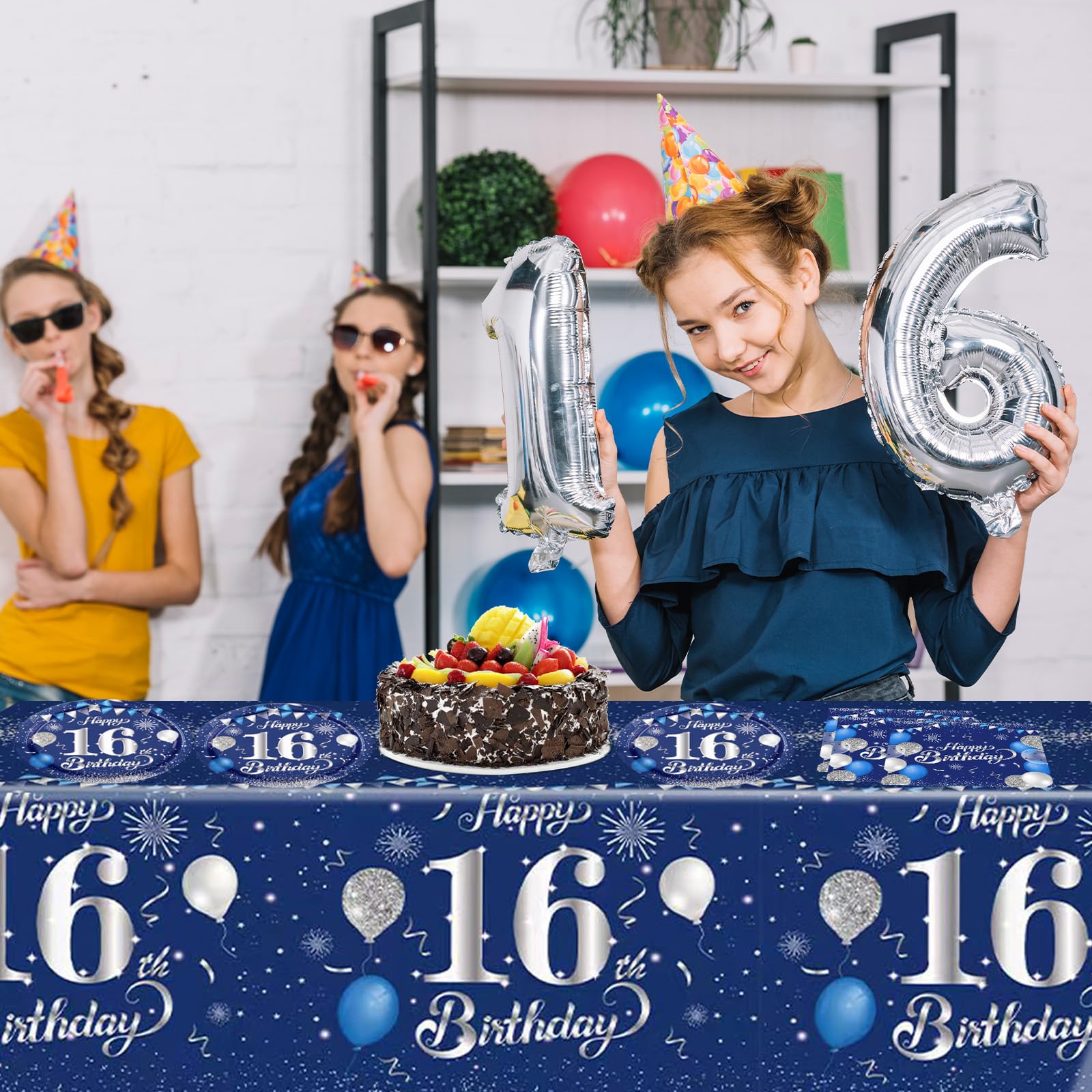 Decoraciones de Cumpleaños 16 Azul Marino Plata, Suministros para Fiesta Dulces 16 para Niños y Niñas