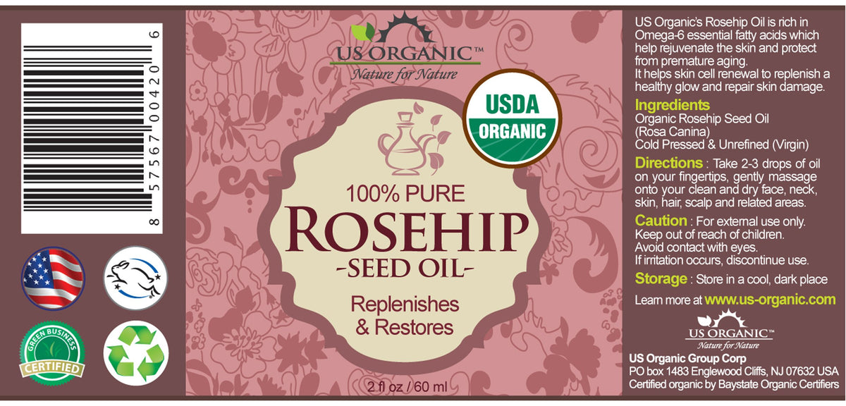 US Organic Aceite de Rosa Mosqueta Orgánico USDA, Prensado en Frío, 56 ml