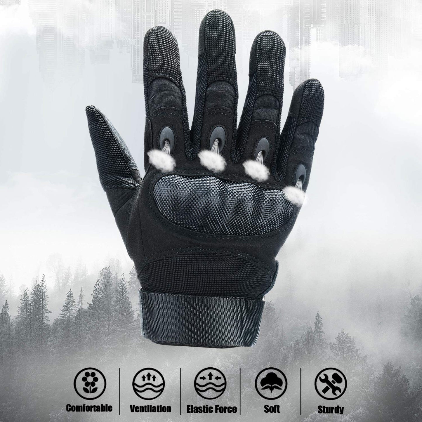 Guantes de Moto AOYOMO Negro Dedo Completo Pantalla Táctil para Hombre Mujer