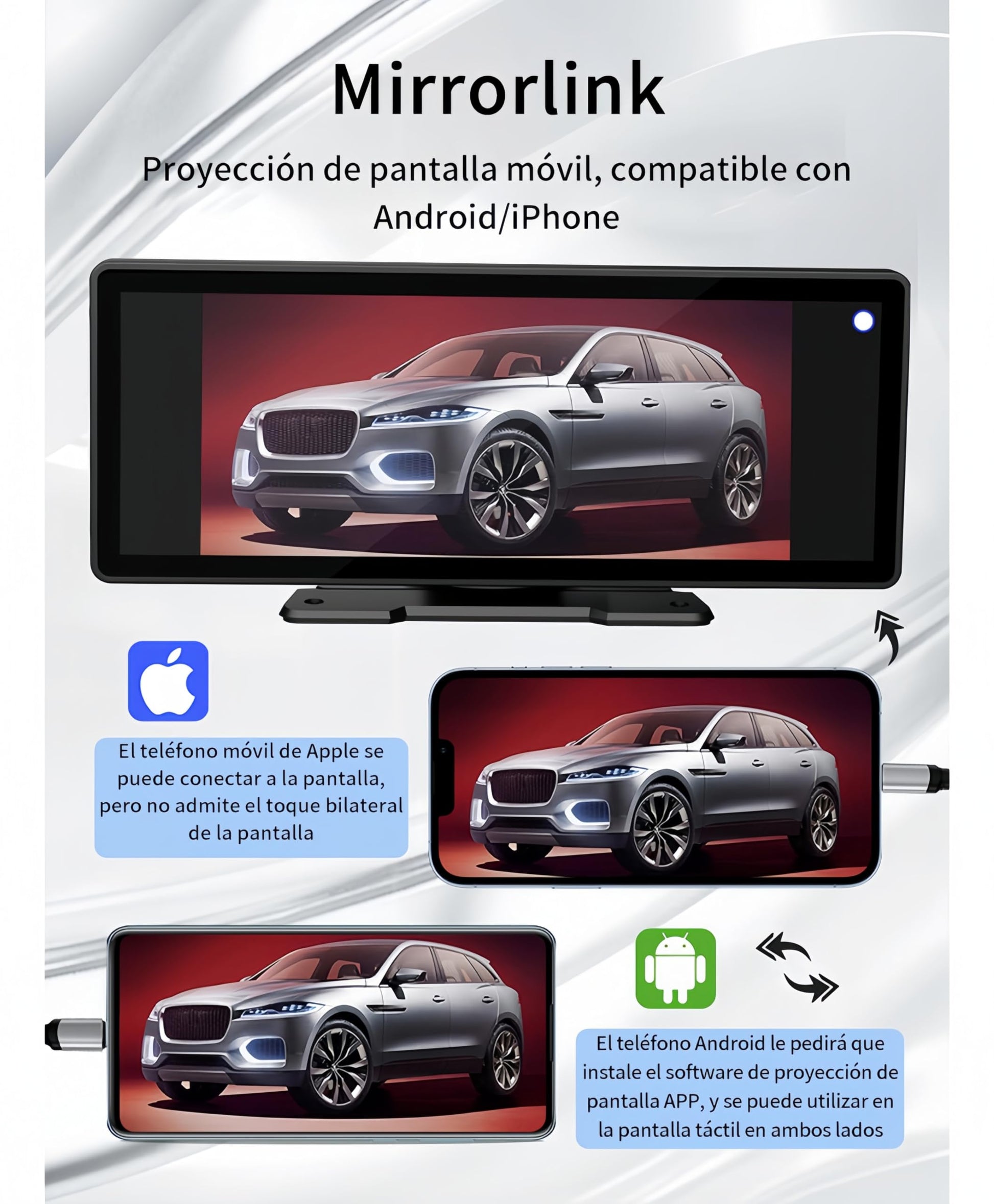 FINYQBET Autoestereos para Carro de 10.3 Pulgadas,Estéreo para Pantalla Carplay para Auto con Android Auto, para vehículos de 7V - 32V, Pantalla HD 1024 * 600,FM Bluetooth y más，Desmontable