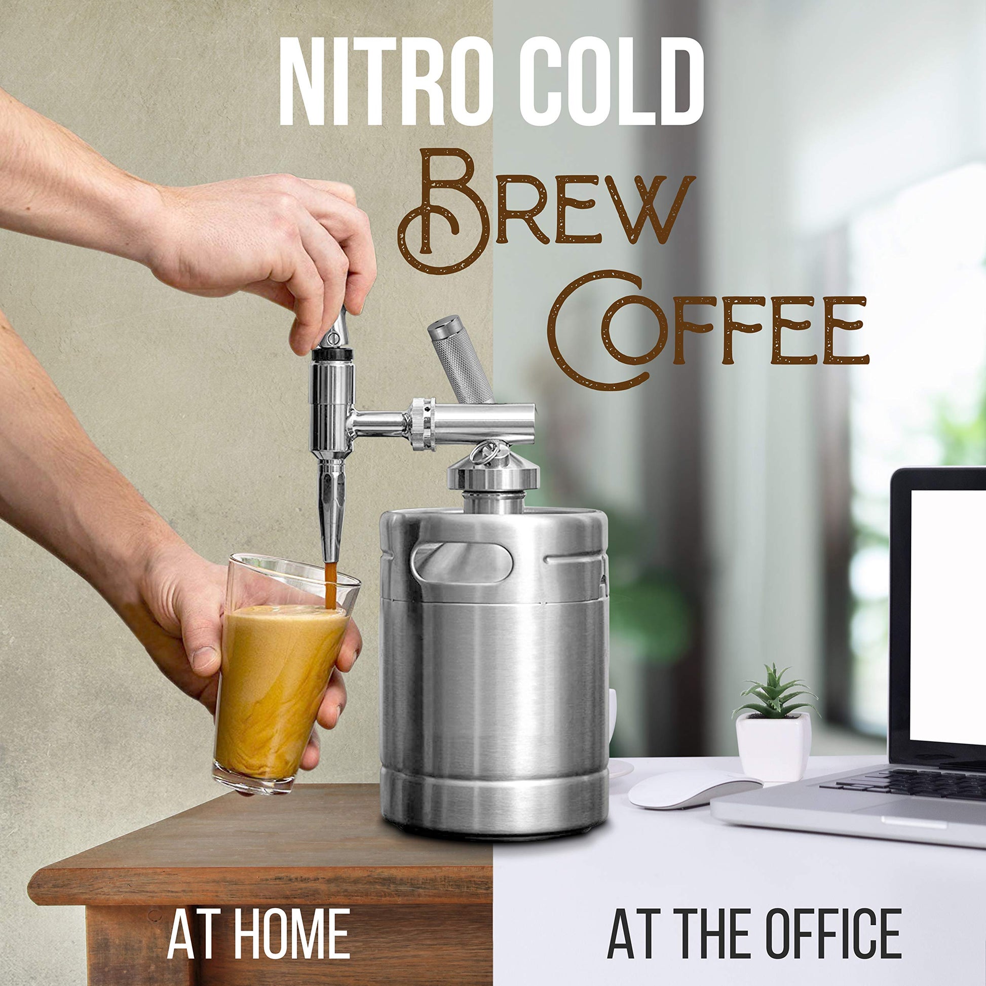 NutriChef NCNTROCB10 - Cafetera fría Nitro, barril de café con nitrógeno, sistema dispensador de máquina de café con kit de válvula de alivio de presión y llave de crema resistente, acero inoxidable