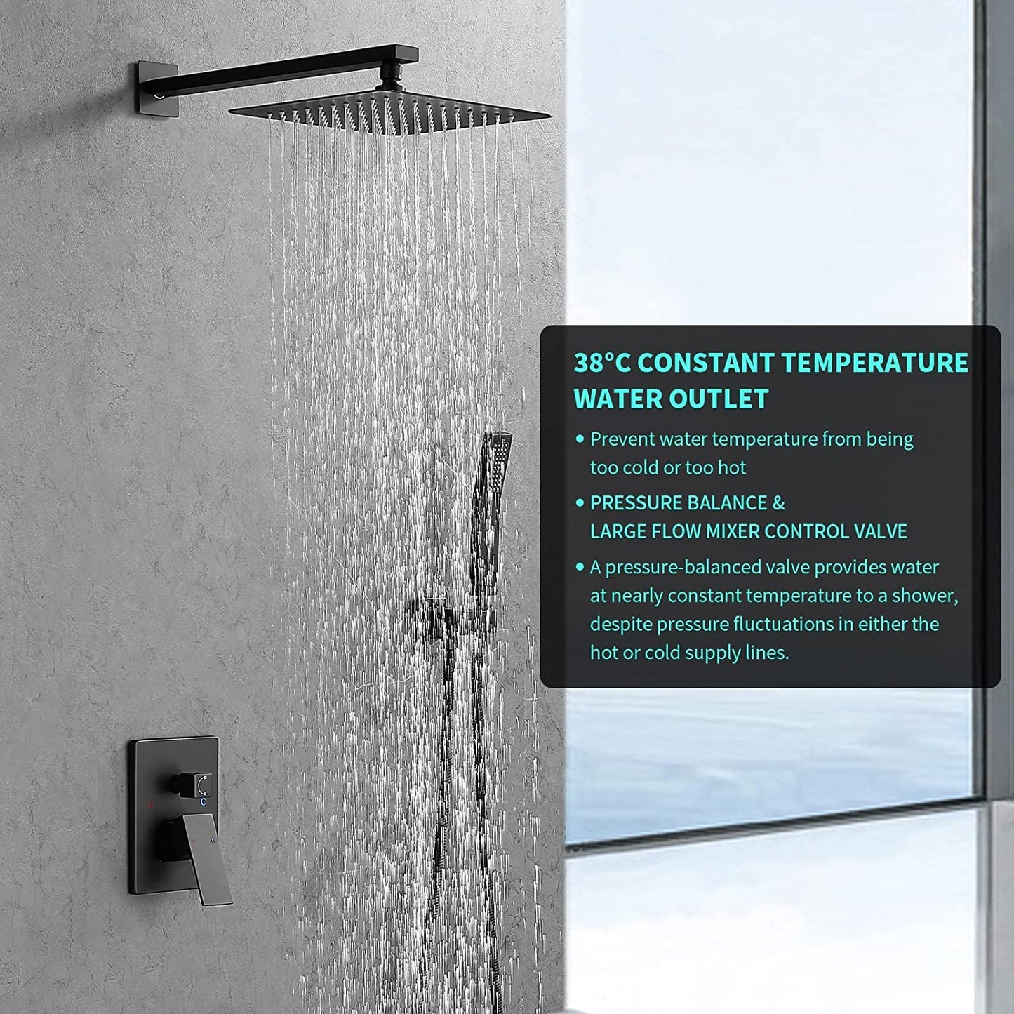 KUNEM Grifos Ducha Empotrados Set - Dos funciones Grifos regaderas para baño, Cabezal Ducha de Lluvia de Alta Presión Cuadrada de 10 Pulgadas y Rociador Ducha de mano, Incluida Válvula Empotrada Kit.