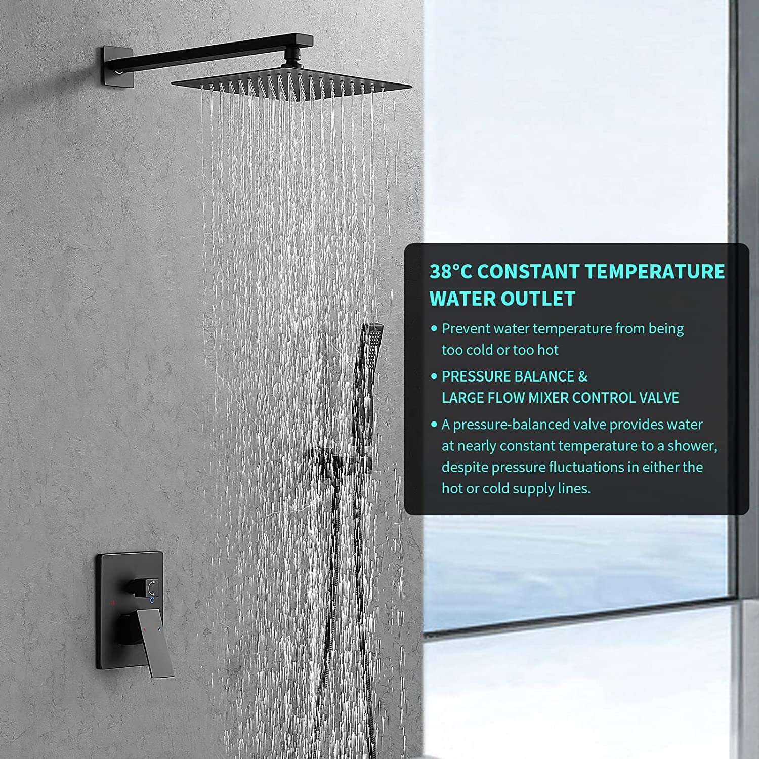 KUNEM Grifos Ducha Empotrados Set - Dos funciones Grifos regaderas para baño, Cabezal Ducha de Lluvia de Alta Presión Cuadrada de 10 Pulgadas y Rociador Ducha de mano, Incluida Válvula Empotrada Kit.