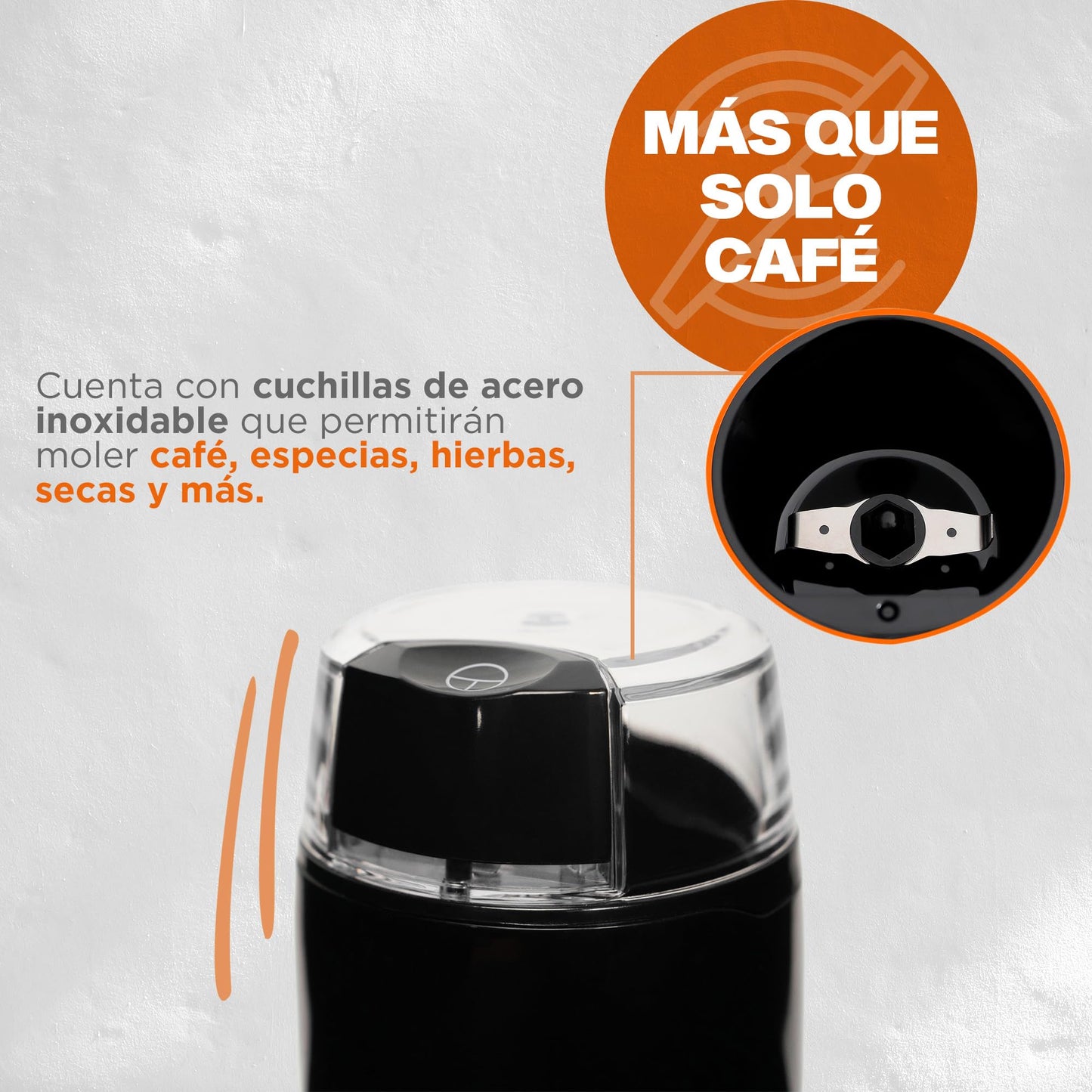 Hukën x MasterChef | Molino Eléctrico de Café Premium | Molido Perfecto | Acero Inoxidable | Capacidad de 50 gr. | 150 W | Diseño Compacto y Eficiente