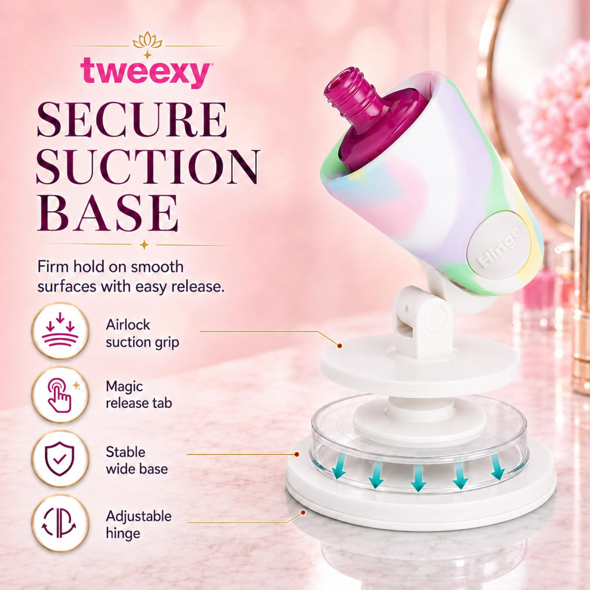 tweexy - Soporte para botella de esmalte de uñas sin inclinar, soporte para esmalte de uñas antiderrames, inclinado, succión de Smartgrip Airlock | pintura de uñas, herramientas de arte de uñas