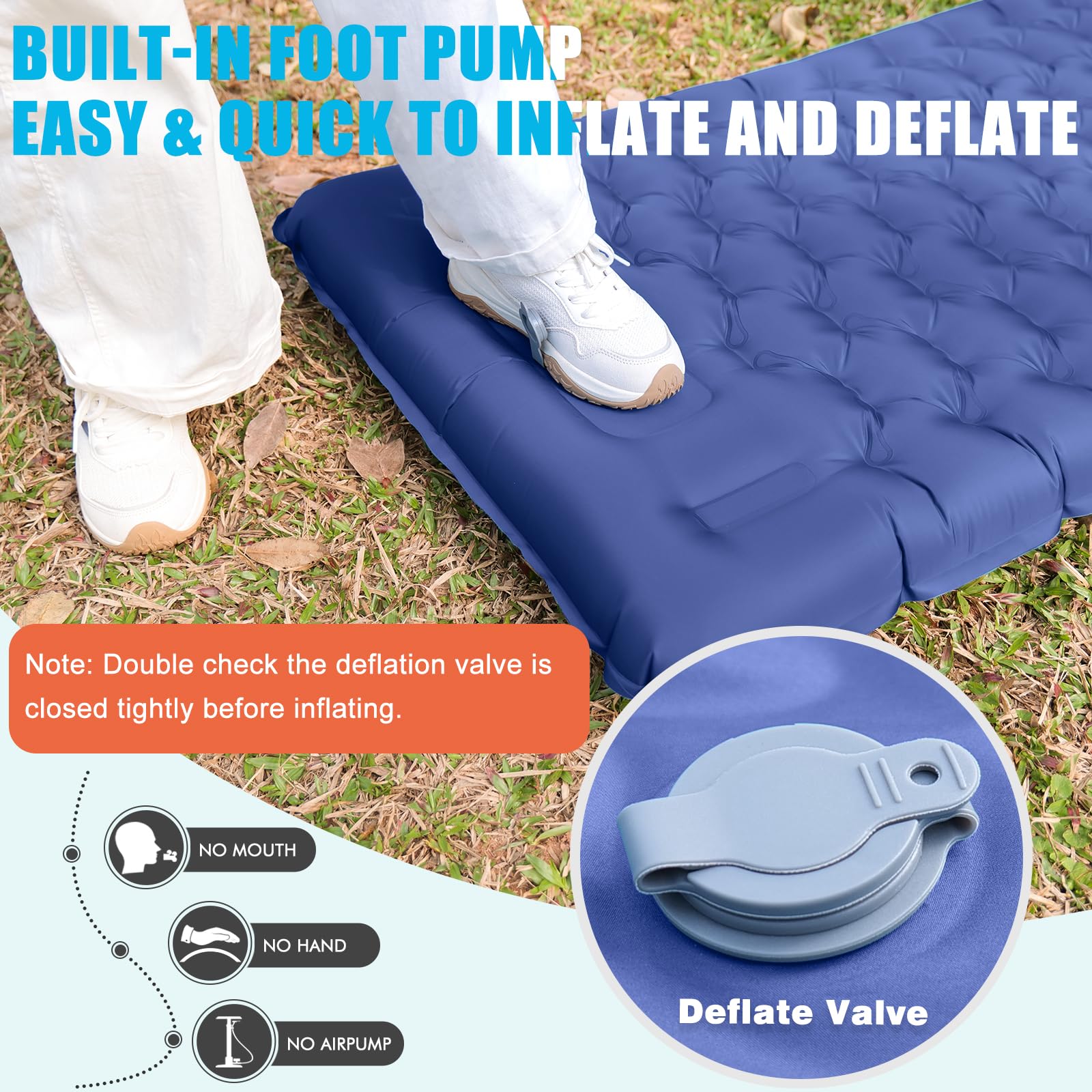 GDREAMT - Almohadilla de dormir inflable para acampar con almohada, grosor extra de 4 pulgadas con bomba integrada, colchón de aire compacto y ultraligero para mochileros, senderismo, tienda de