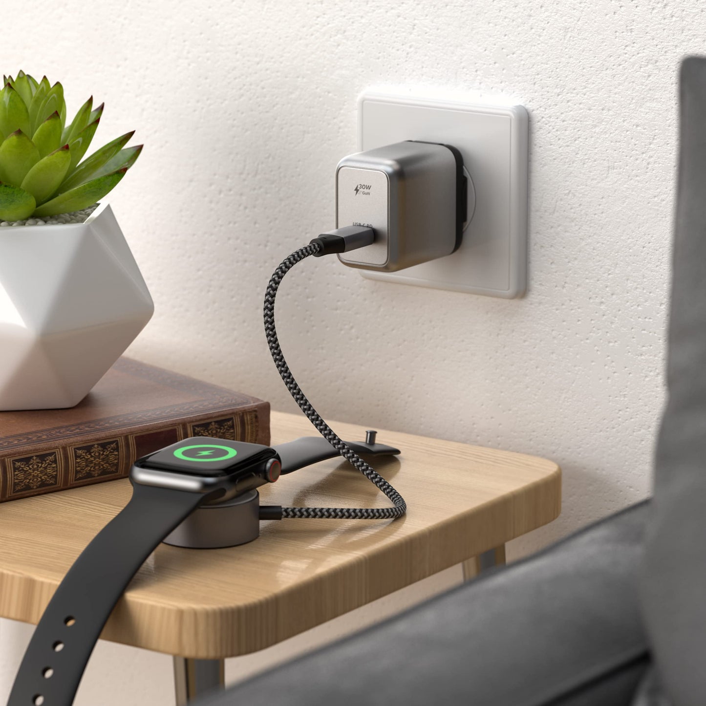 Cargador de Pared USB C 30W Satechi blanco con Suministro de Energía para M2/M1 iPad Pro/Air e iPhone 15 Pro Max/15 Pro/15/15 Plus