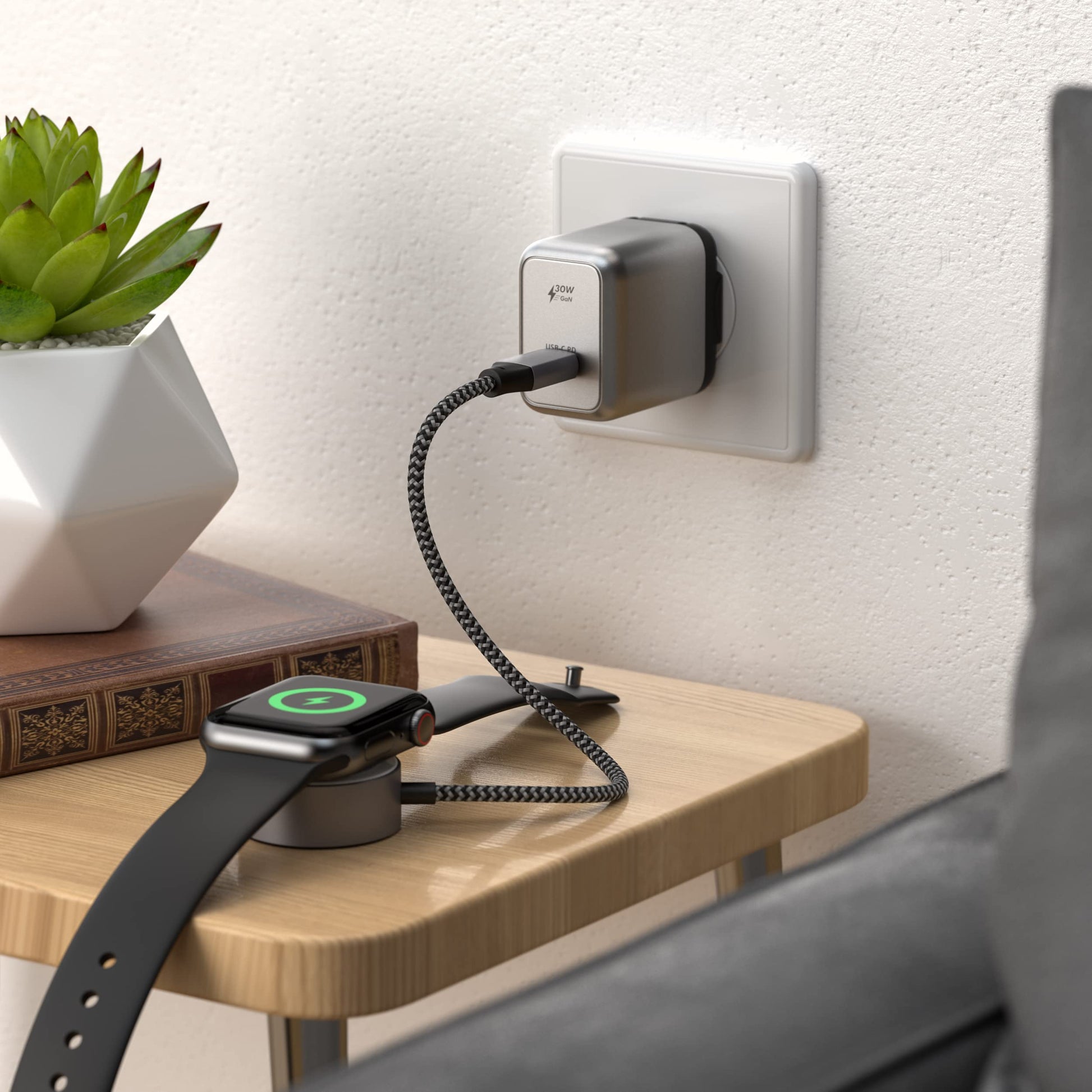Cargador de Pared USB C 30W Satechi blanco con Suministro de Energía para M2/M1 iPad Pro/Air e iPhone 15 Pro Max/15 Pro/15/15 Plus
