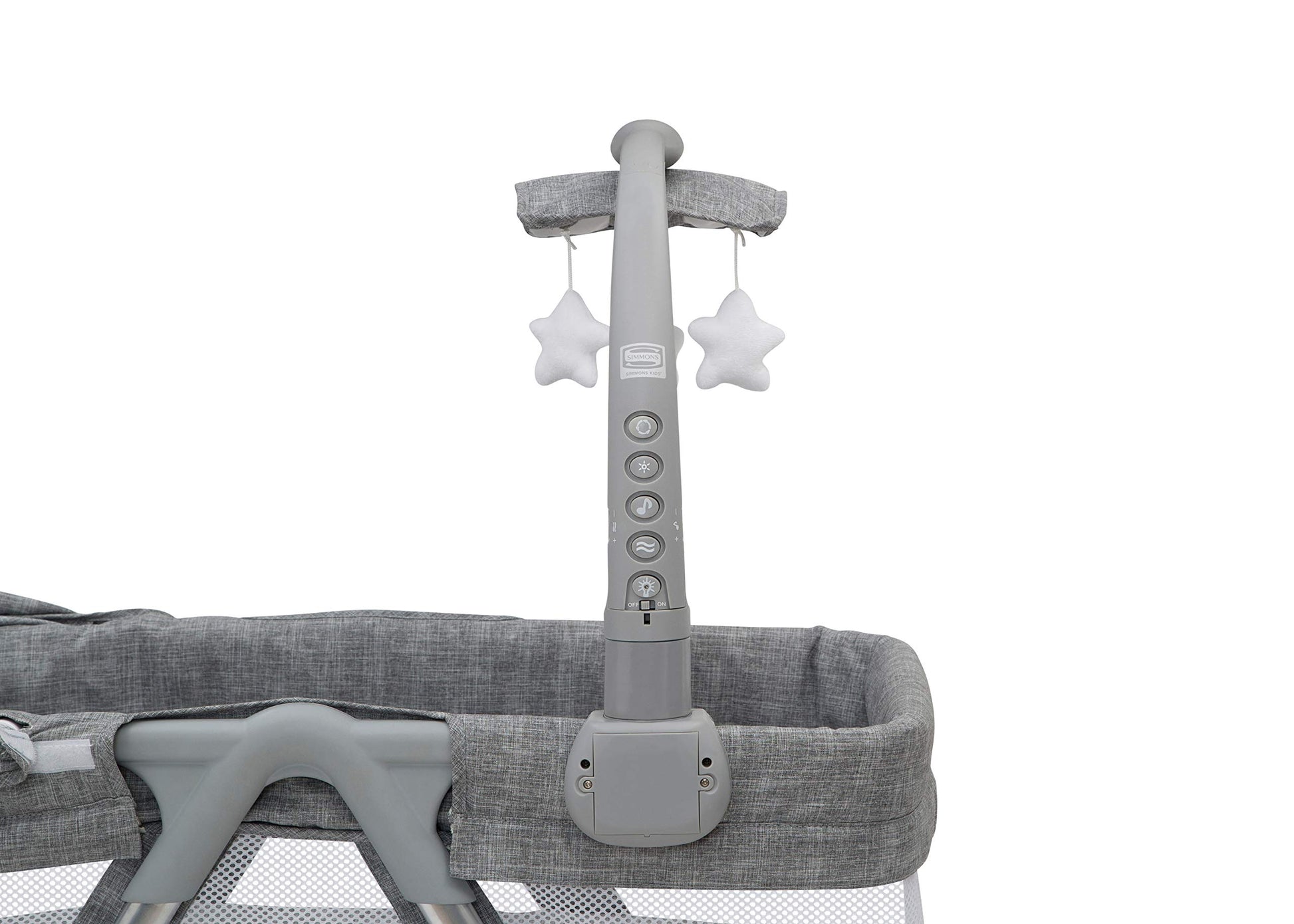 Cuna Portátil Simmons Kids Gris Tweed con Luz Nocturna y Estrellas Giratorias