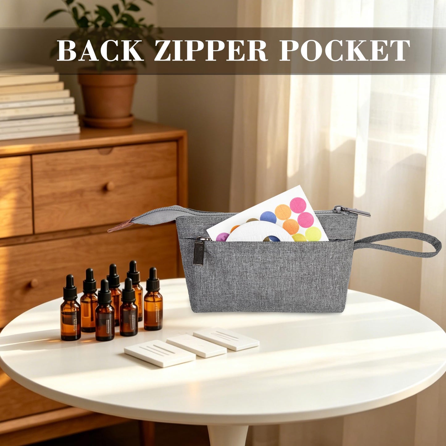 Luxja Essential Oil Carrying Bag - Holds 8 Bottles (5ml-15ml, Also Fits for Roller Bottles), Portable Organizer for Essential Oil and Small Accessories, Gray