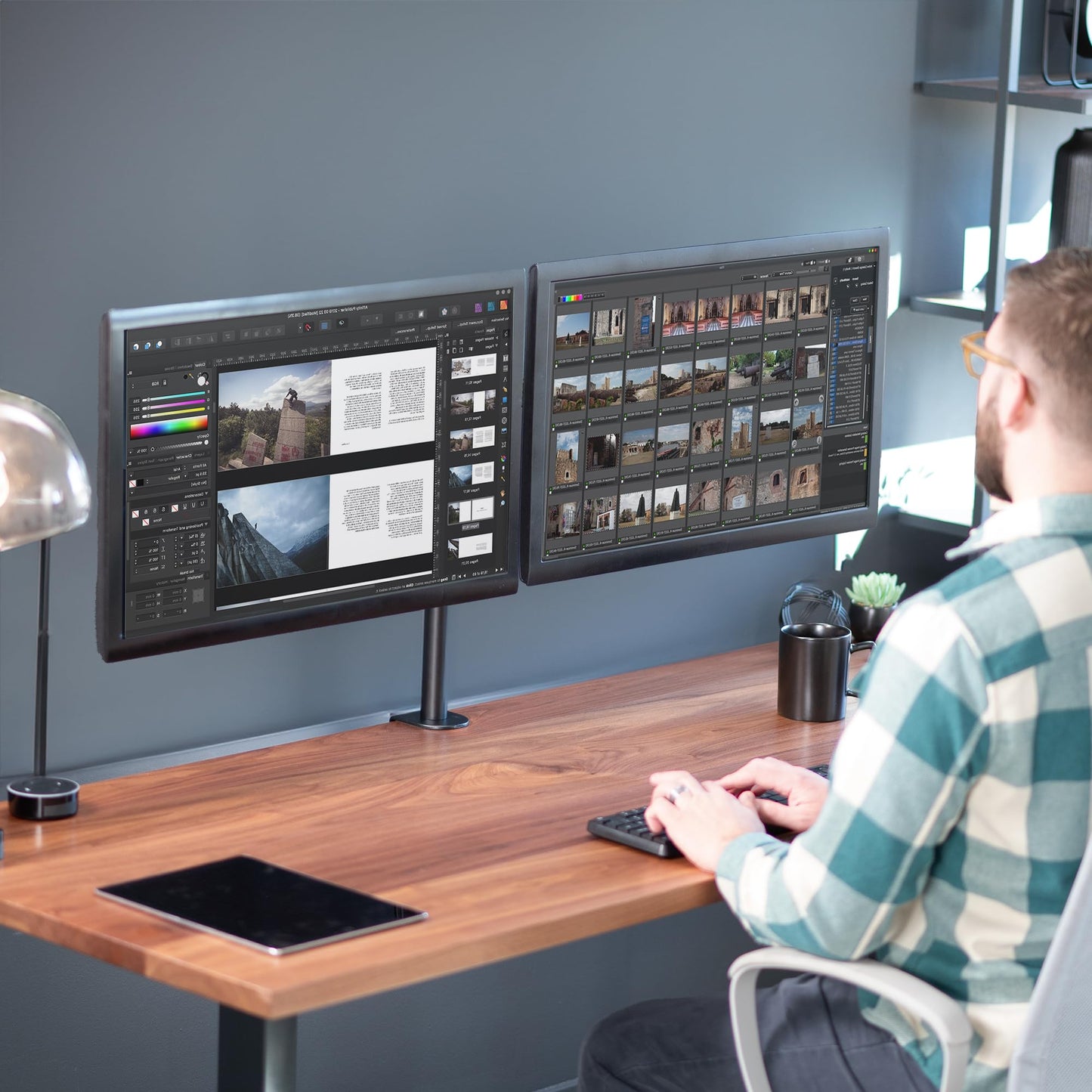 Soporte de Computadora VIVO Negro para Monitor Doble Resistente y Ajustable