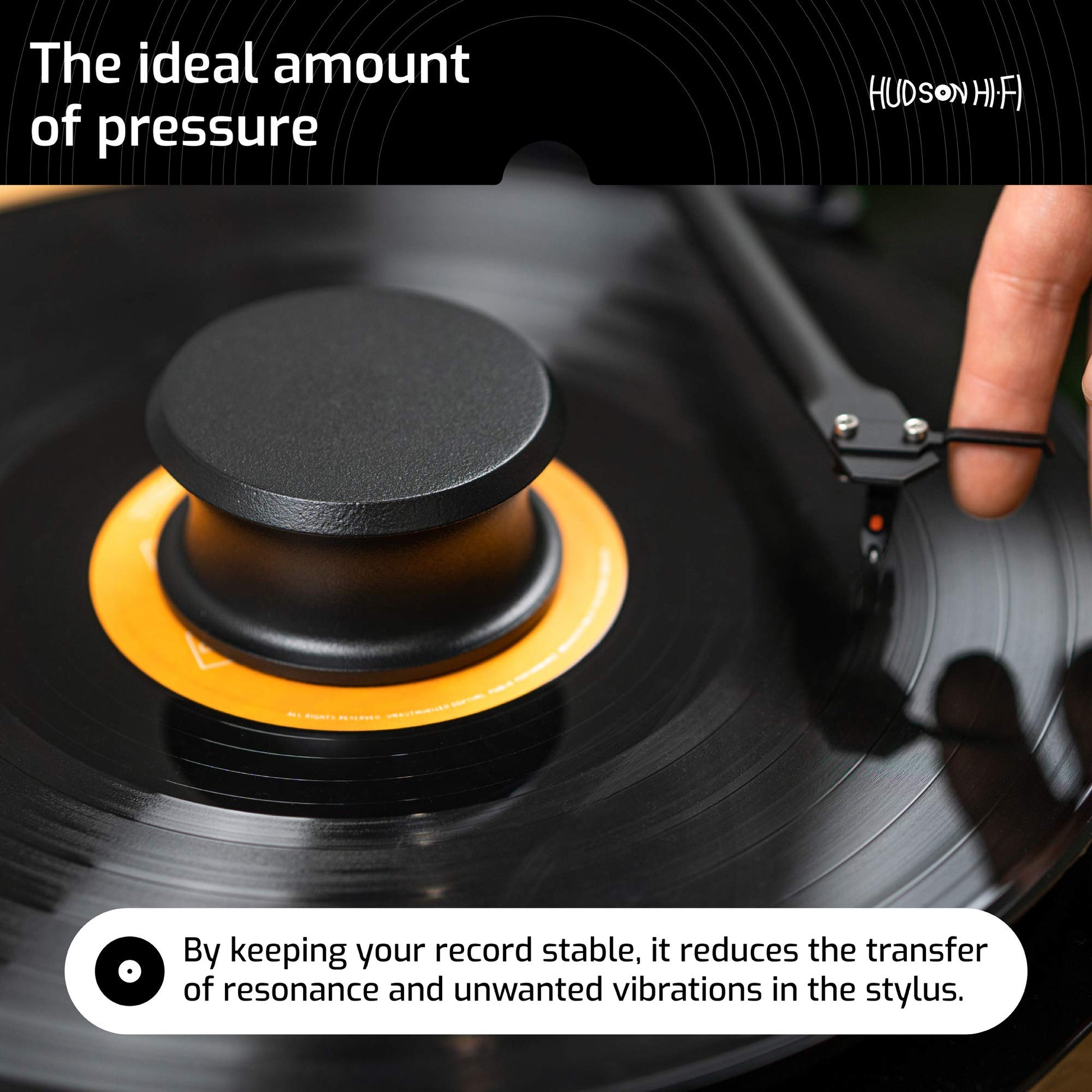Hudson Hi-Fi BigBen - Estabilizador de peso de registro con almohadilla protectora de piel, peso de vinilo de 13 onzas, estabilizador de peso de placa giratoria de acero sólido, accesorios de disco de