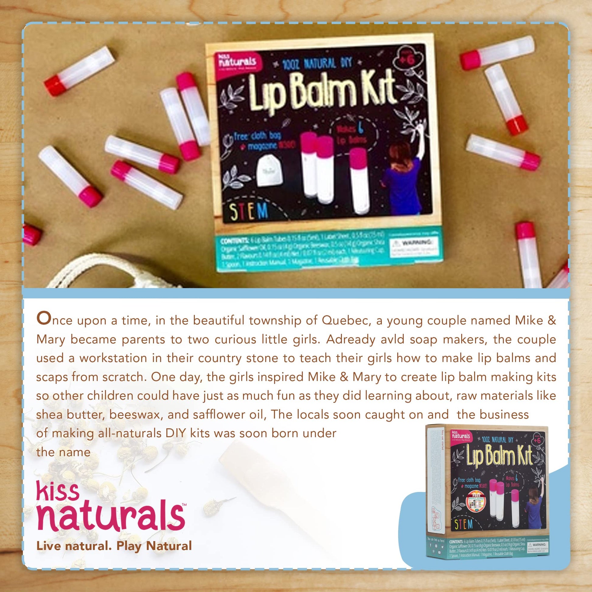 Kit de bálsamo labial Kiss Naturals - Kit orgánico para hacer bálsamo labial para niños - Kit creativo 100% seguro y orgánico para niñas y niños...