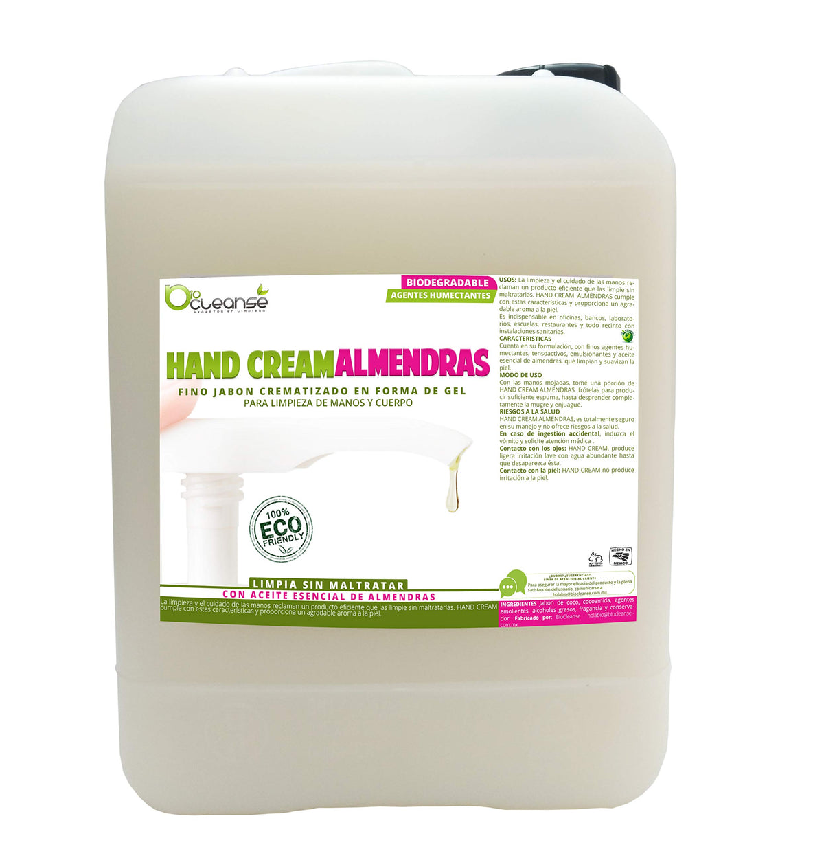 HAND CREAM ALMENDRAS Jabón Líquido de Manos Biodegradable con finos agentes humectantes tensoactivos emulsionantes. 20 Litros