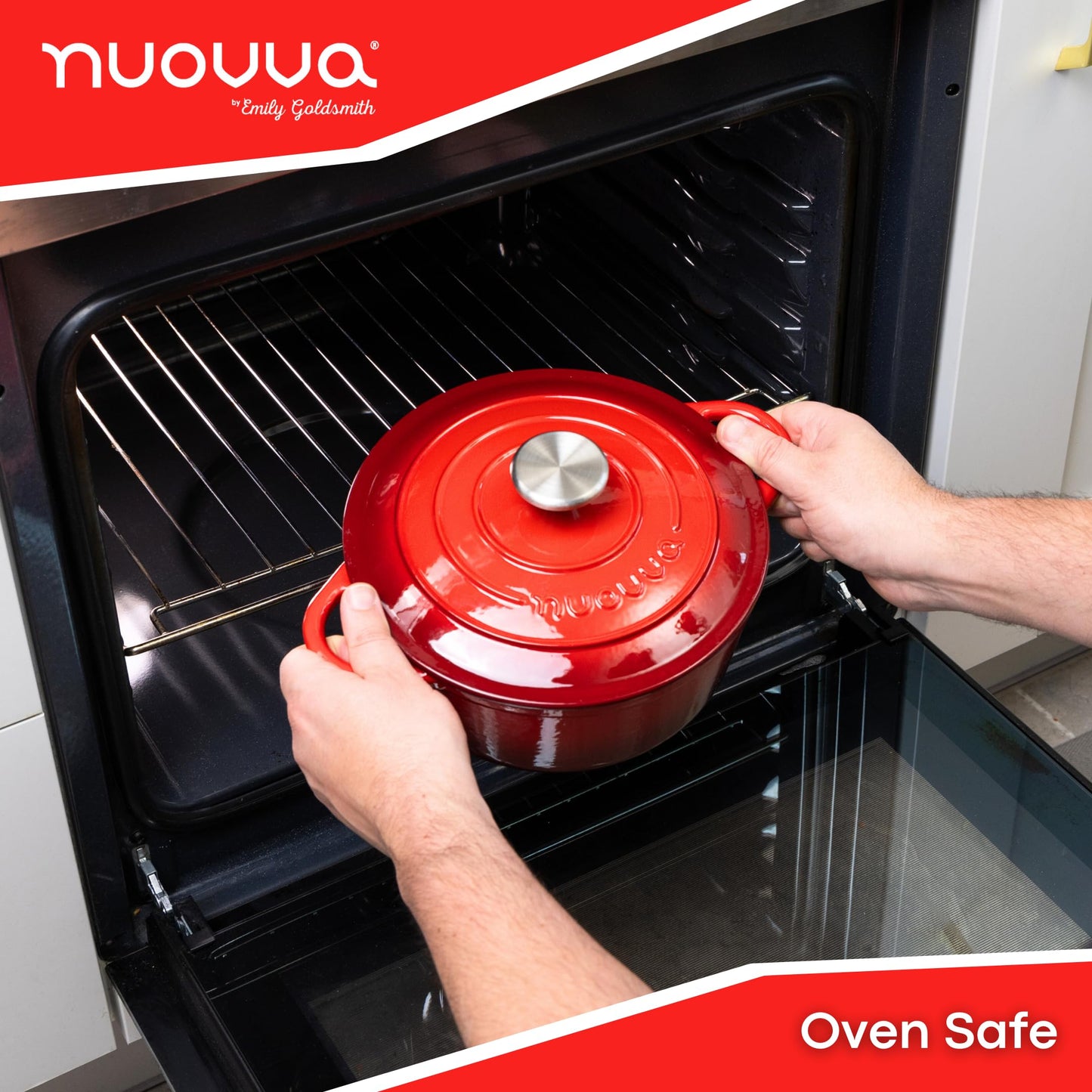 Nuovva - Horno holandés de hierro fundido con tapa - Cacerola esmaltada antiadherente - Utensilios de cocina resistente para horno holandés - Rojo, 3.1 cuartos de galón, 22 cm