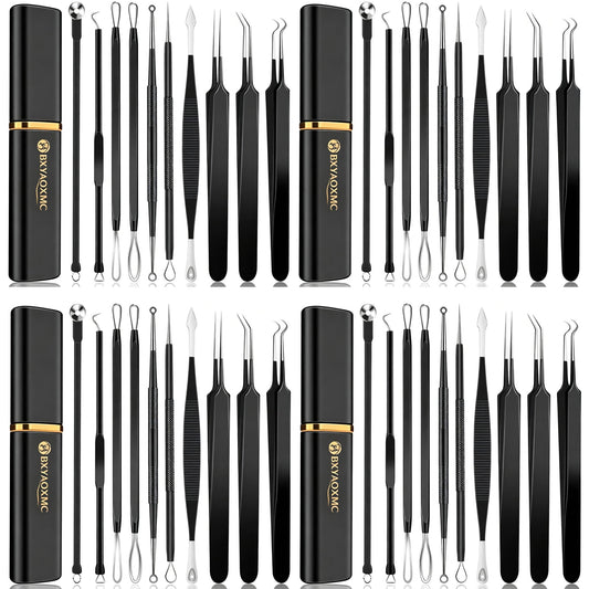 Herramientas de Popotón de Espinillas de Acero Inoxidable + Extractor de Comedones + Ligera con Caja de Metal