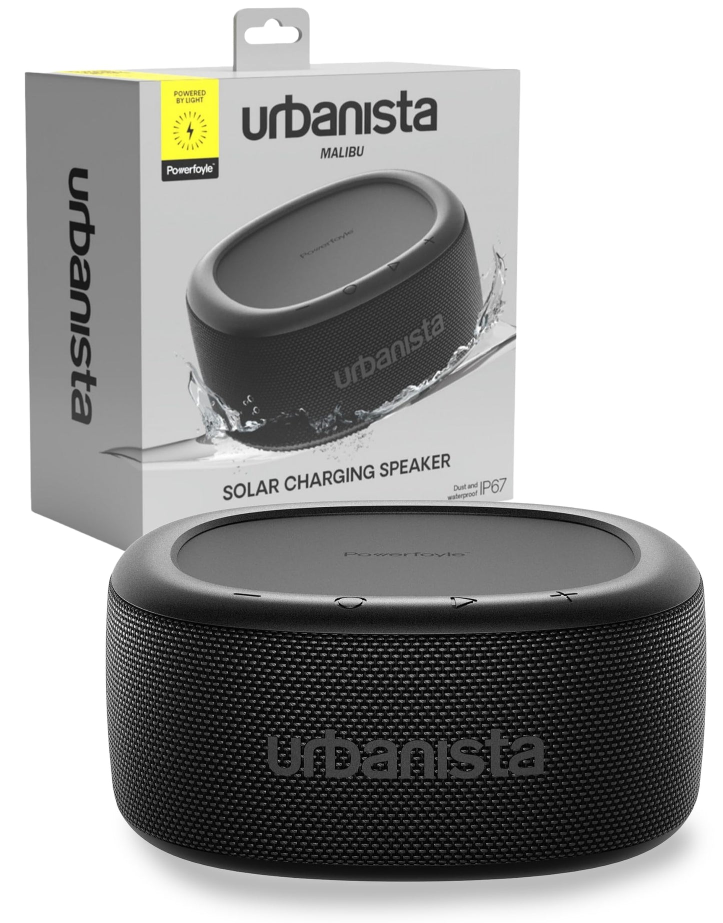 Urbanista Malibu - Altavoz Bluetooth Solar Pequeño, altavoz portátil inalámbrico de 20 W, tiempo de reproducción infinito, altavoz impermeable IP67 para exteriores, viajes, altavoces de doble