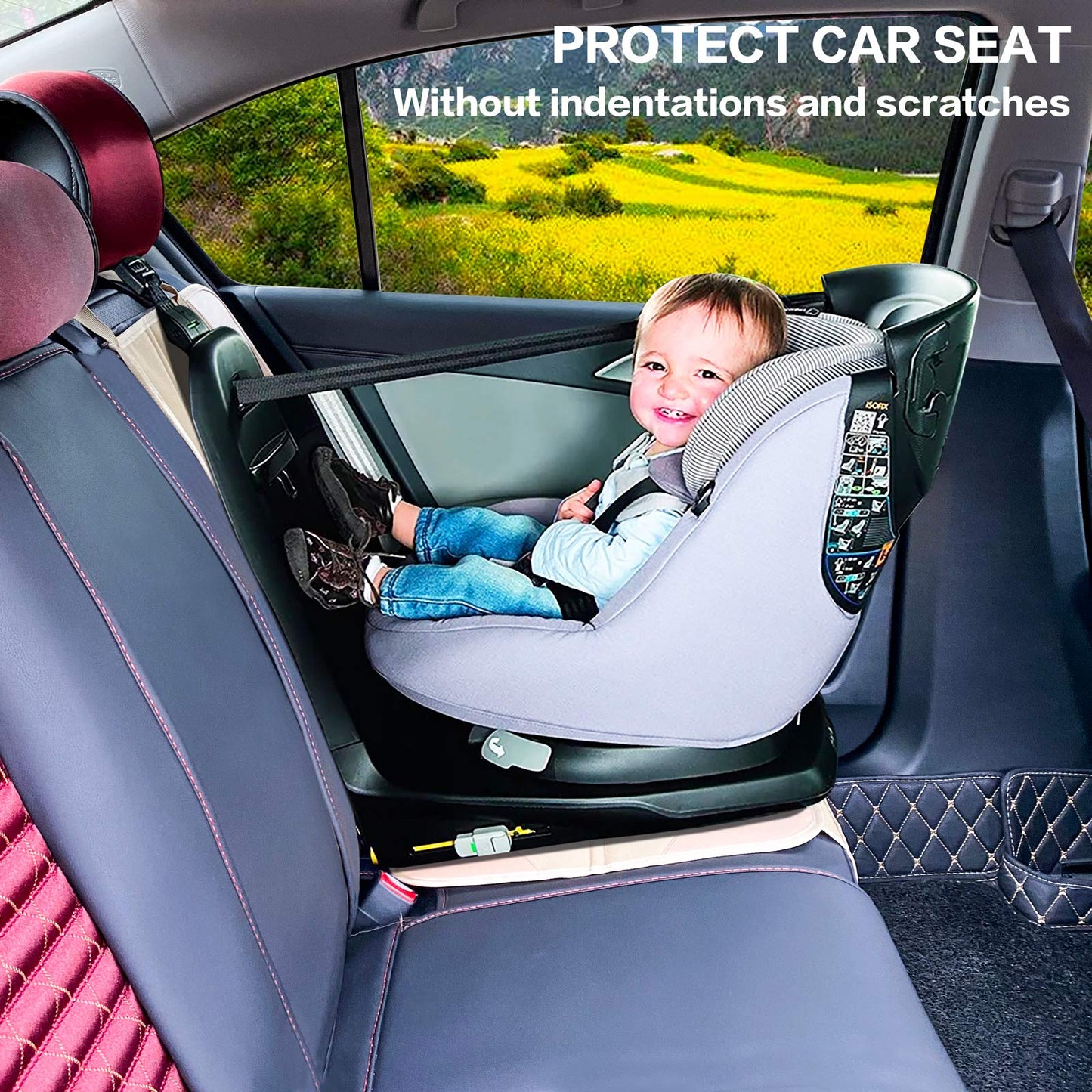 Meolsaek Protector de asientos de piel de coche, respaldo acolchado antideslizante, no deja marcas, más grueso, se adapta al asiento infantil, para SUV, sedán, camioneta, paquete de 2 unidades, beige