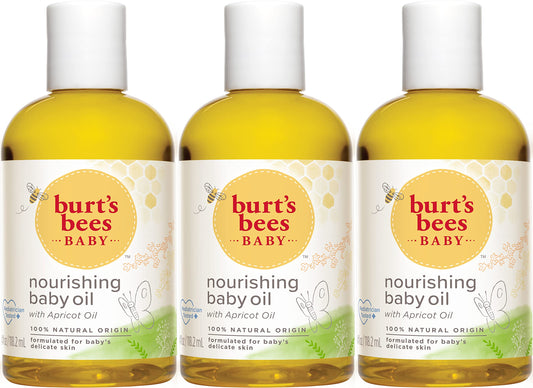 Burt's Bees Baby Nourishing Baby Oil, 100% Natural Baby Skin Care - 4 Ounce Bottle - Pack of 3