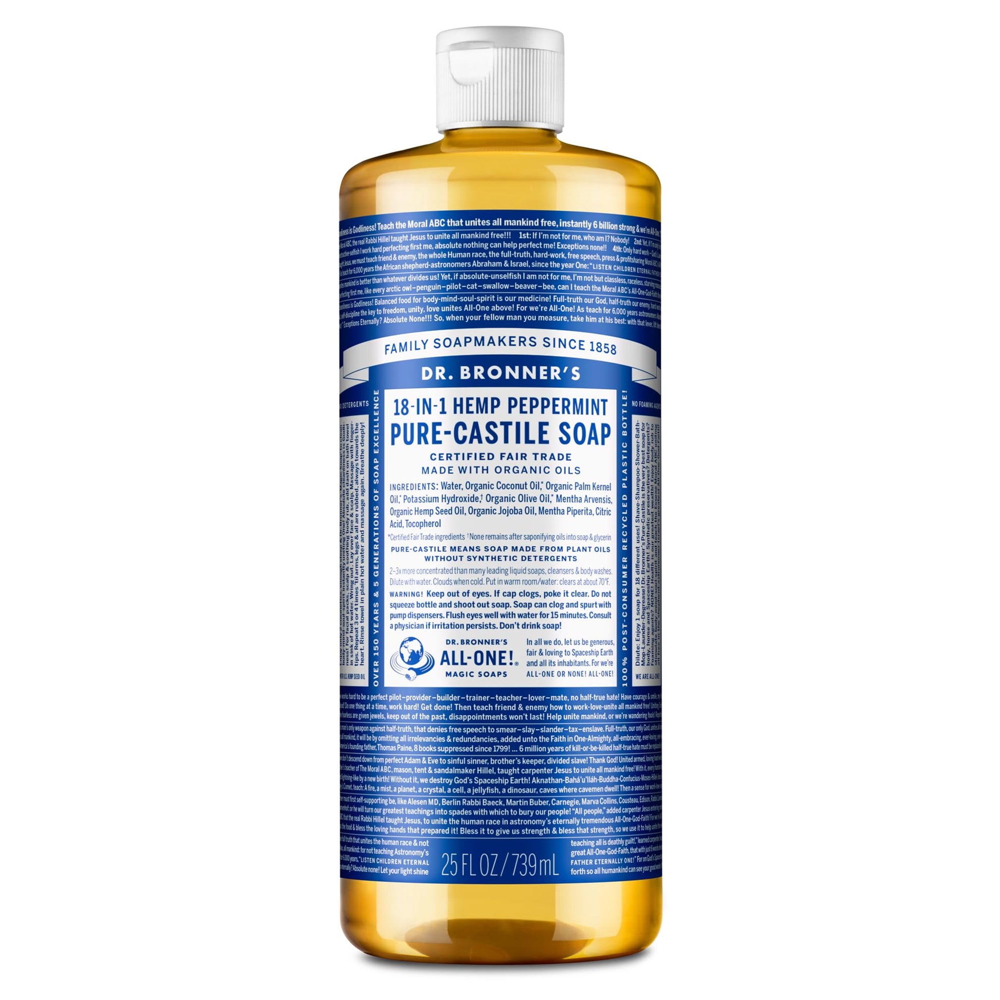 Dr. Bronner's Jabón castil líquido puro, menta, 25 Fl. Oz