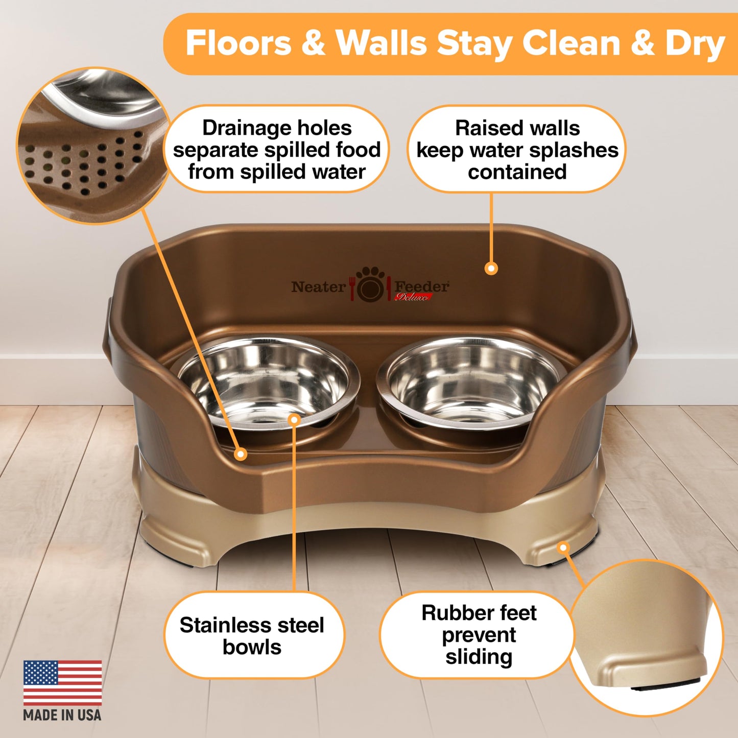 Comedero Elevado Neater Feeder Deluxe Bronce sin Desorden para Perro Pequeño