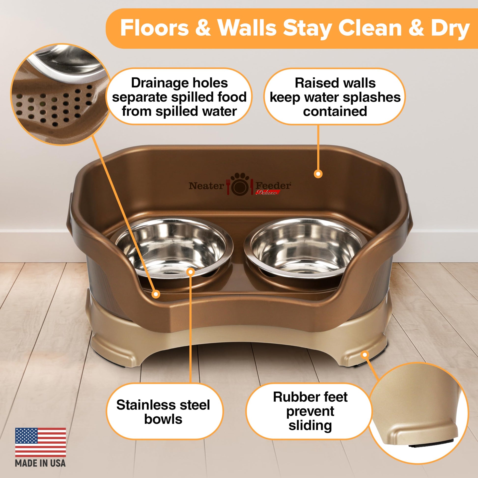 Comedero Elevado Neater Feeder Deluxe Bronce sin Desorden para Perro Pequeño