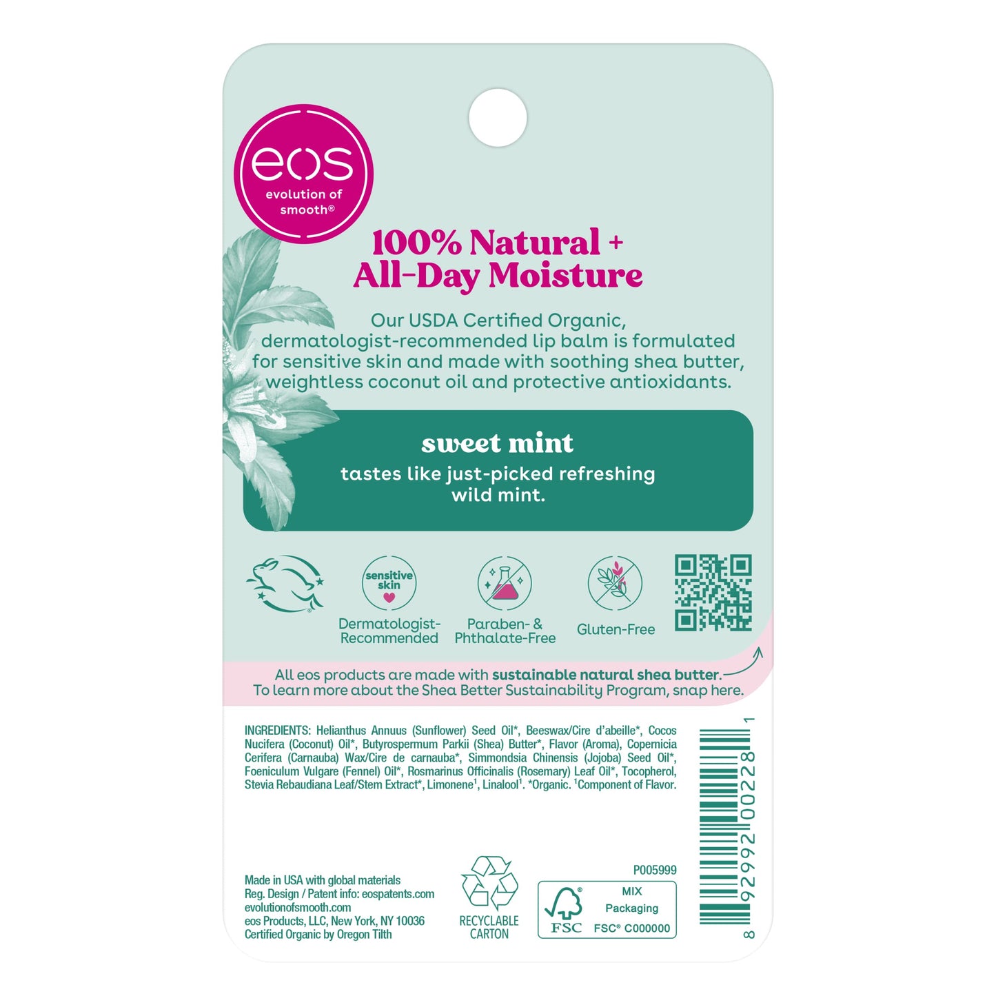 eos Organic Lip Balm Sphere - Sweet Mint | Certified Organic & 100% Natural | 0.25 oz.