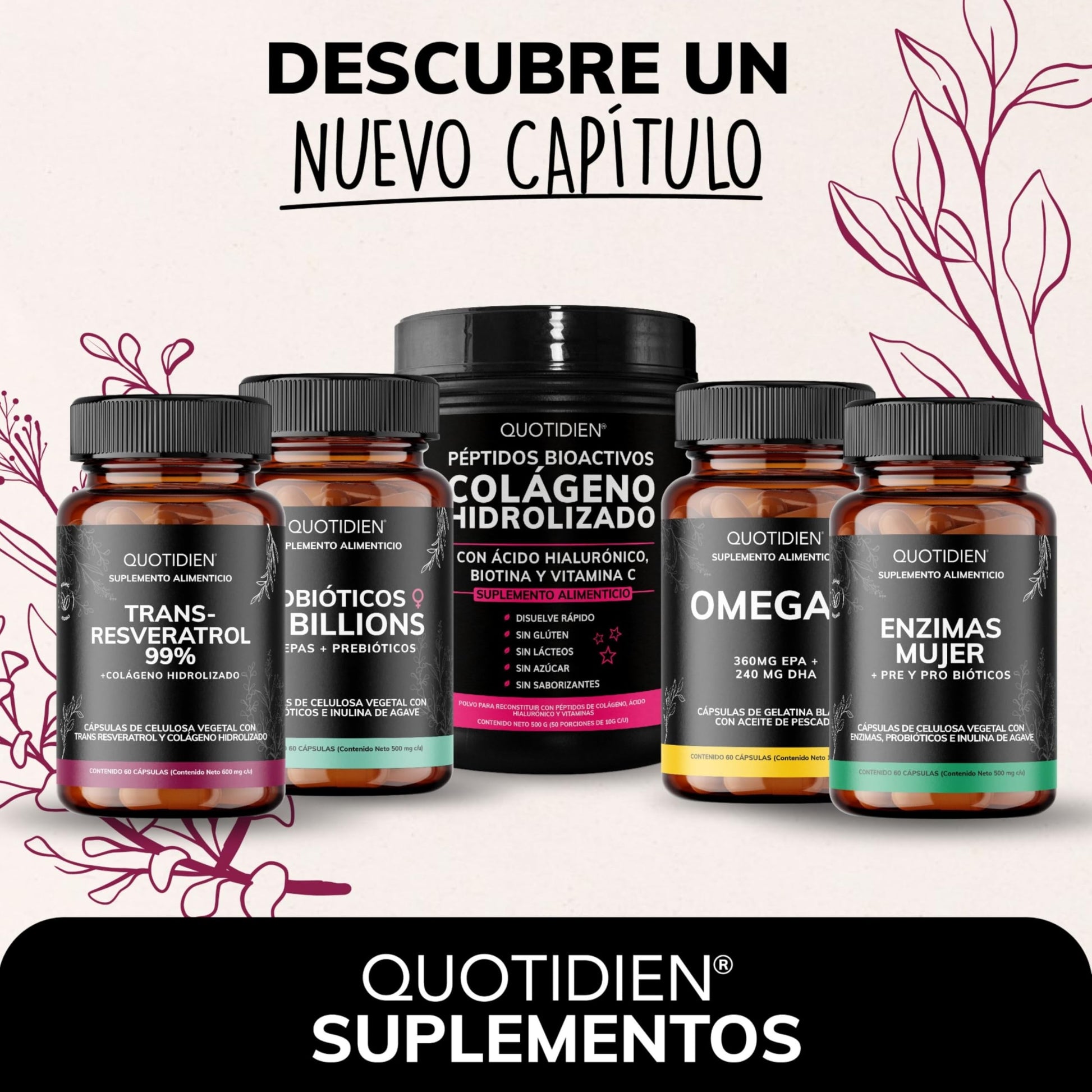 Cápsulas de Resveratrol Quotidien 99% Pureza Máxima con Colágeno Hidrolizado