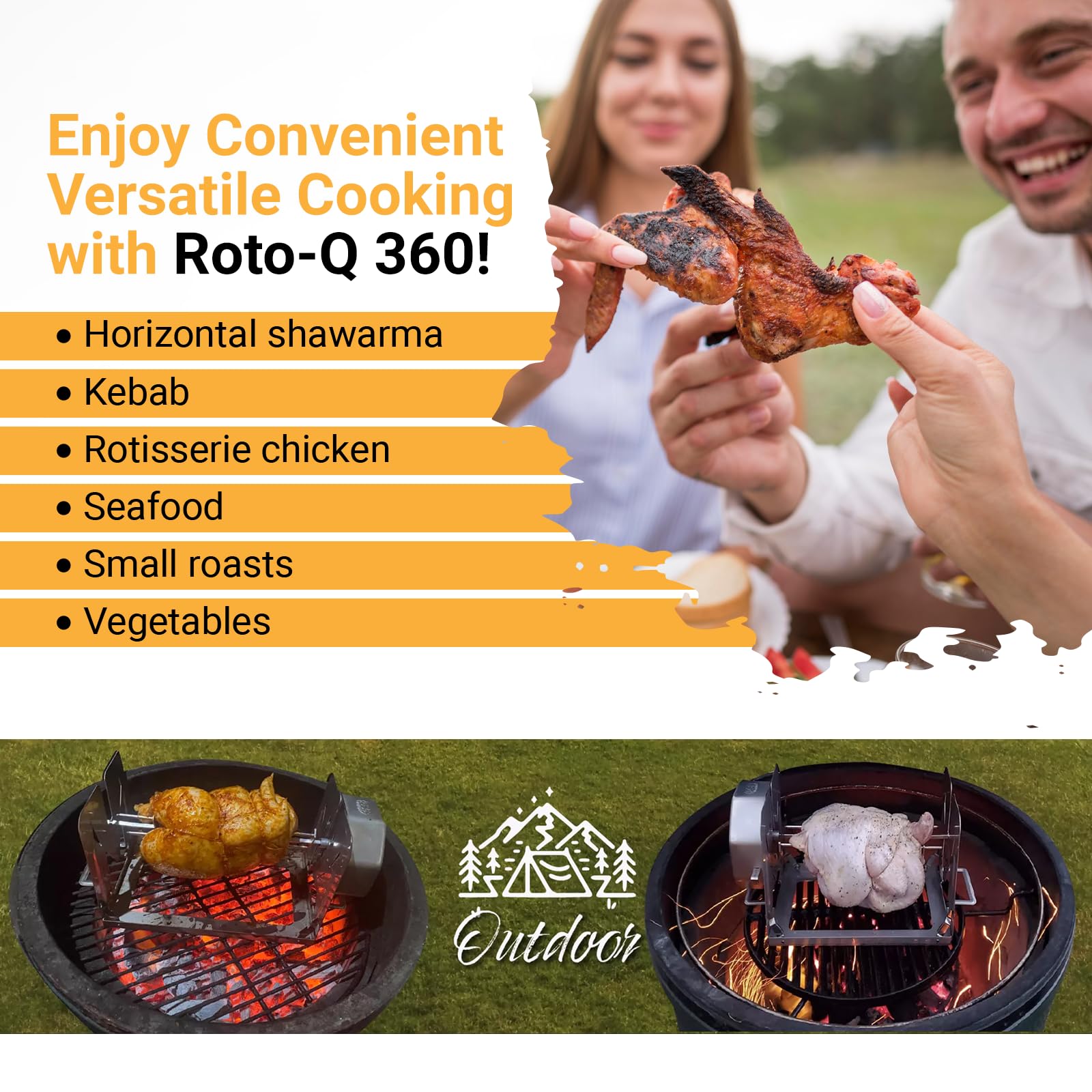 Kit de Asador Inalámbrico ROTO-Q 360 Acero Inoxidable para Parrillas y Hornos