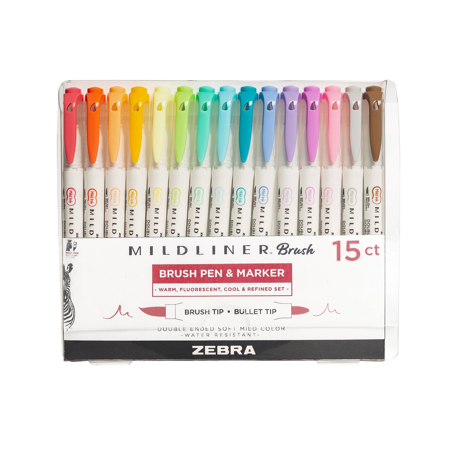 Zebra - Mildliner Brush Pincel De Punta Fina Y Pincel/Plumon Colores Variados 15 Piezas México