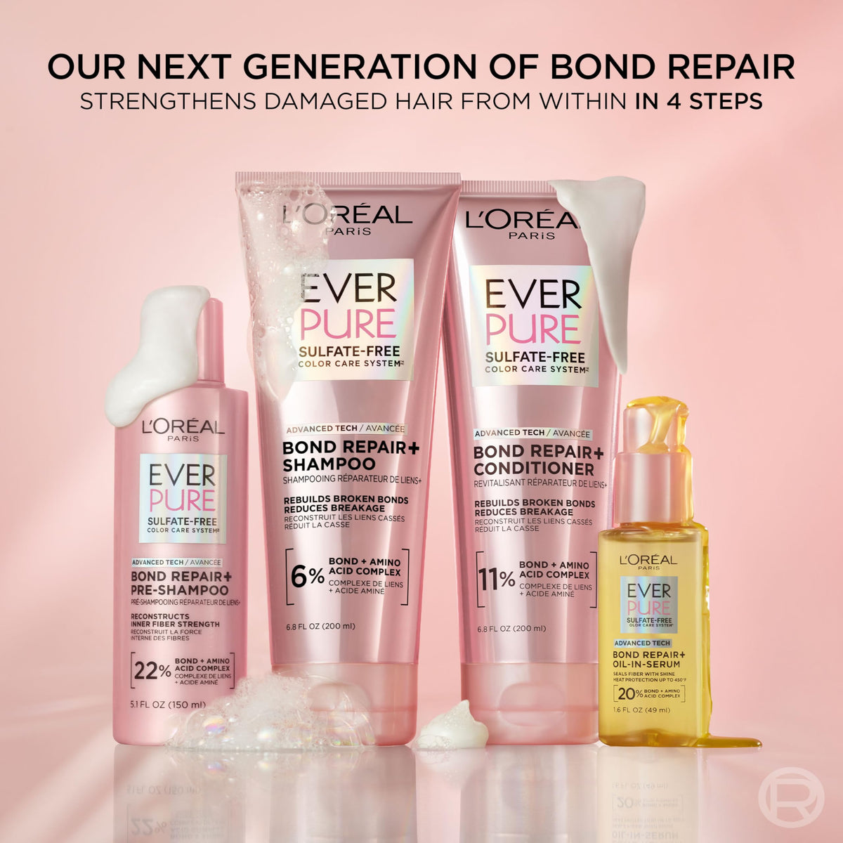L'Oreal Paris EverPure Tratamiento prechampú sin sulfato Bond Repair, reparación del cabello para cabello teñido, decolorado o dañado, 5.1 onzas líquidas