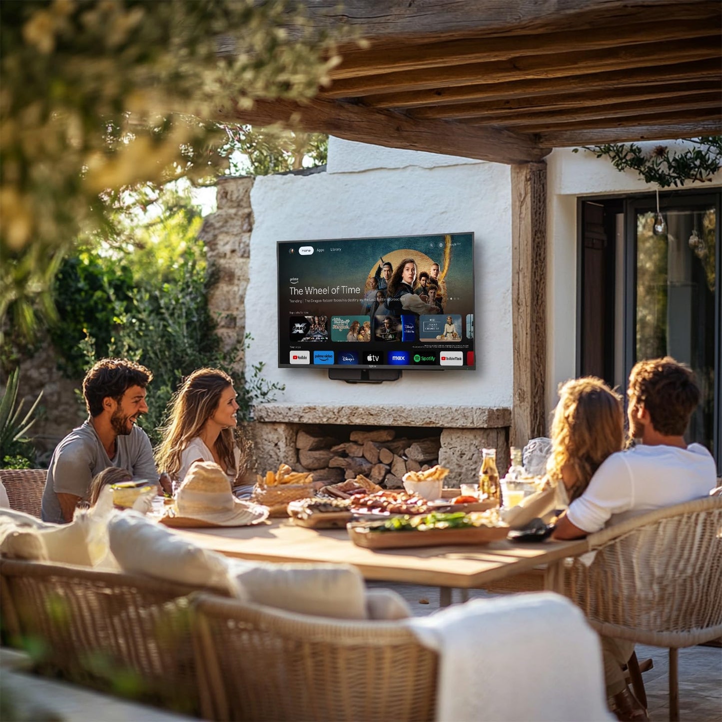 Televisión Inteligente SYLVOX de 50 Pulgadas Resistente a la Intemperie Google TV 4K Brillo Alto IP56 Impermeable Antiarañazos para Exteriores