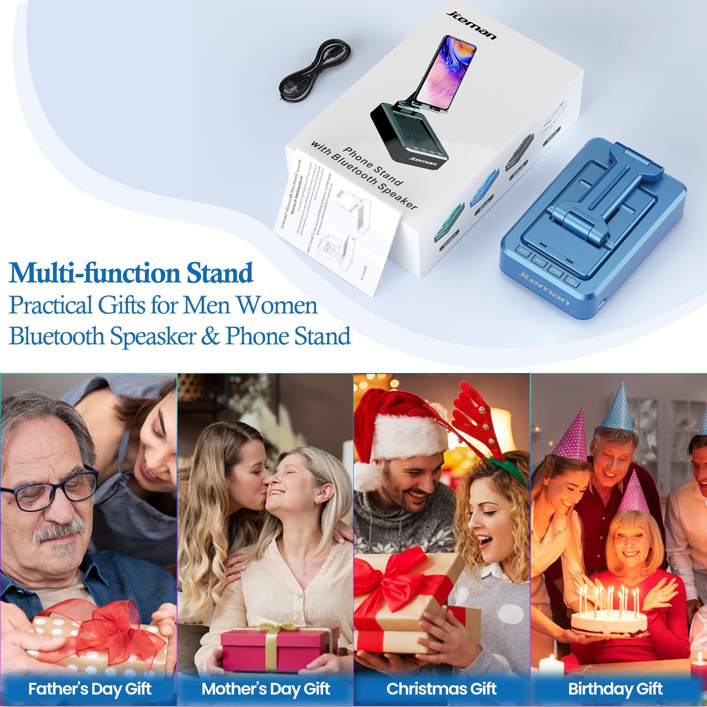 JTEMAN Soporte para teléfono con altavoz Bluetooth inalámbrico, altavoz Bluetooth de sonido envolvente HD para escritorio, perfecto para el hogar, accesorios de cocina, regalos, compatible con iPhone