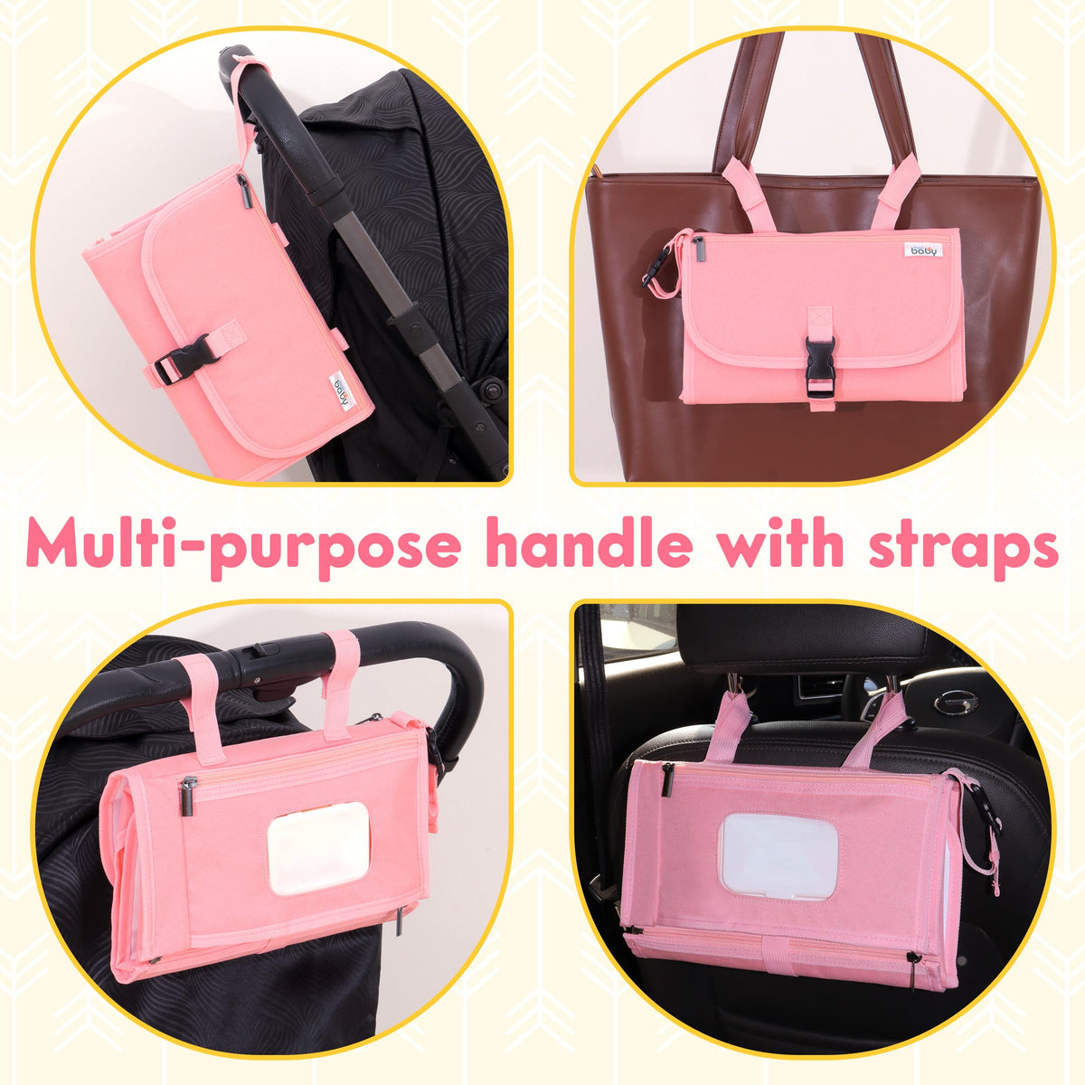 Kopi Baby - Cambiador de pañales portátil para bebé, bolsa de viaje con bolsillo para toallitas, tapete cambiador portátil de diseño inteligente, kit de estación de viaje para bebés, regalo para niñas