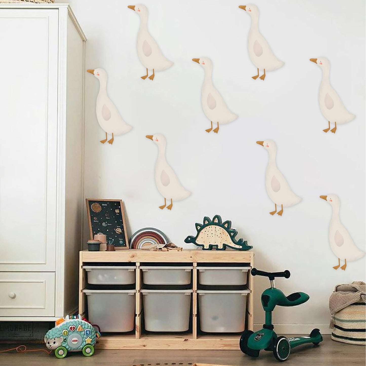 Lindas pegatinas de pared de gansos, 8 calcomanías de PVC impermeables extraíbles, divertidas decoraciones artísticas de animales para guardería, recámara, sala de juegos, sala de estar