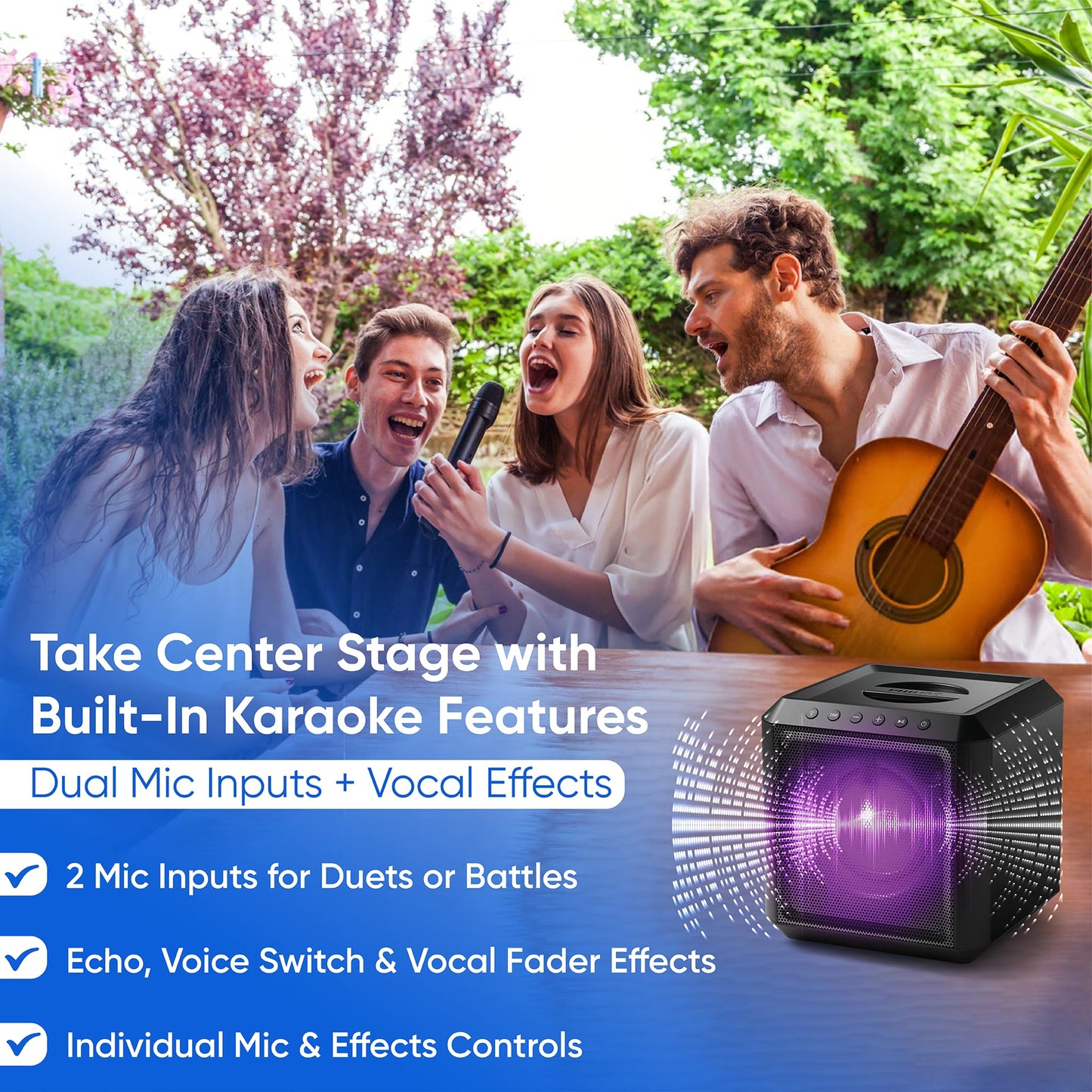 Philips X4207 Altavoz Bluetooth para Fiesta, Altavoz inalámbrico de 100 W con Sonido Potente y Graves Profundos, soporta USB/AUX/TWS, Entrada de micrófono y Luces Vibrantes para Fiesta para una