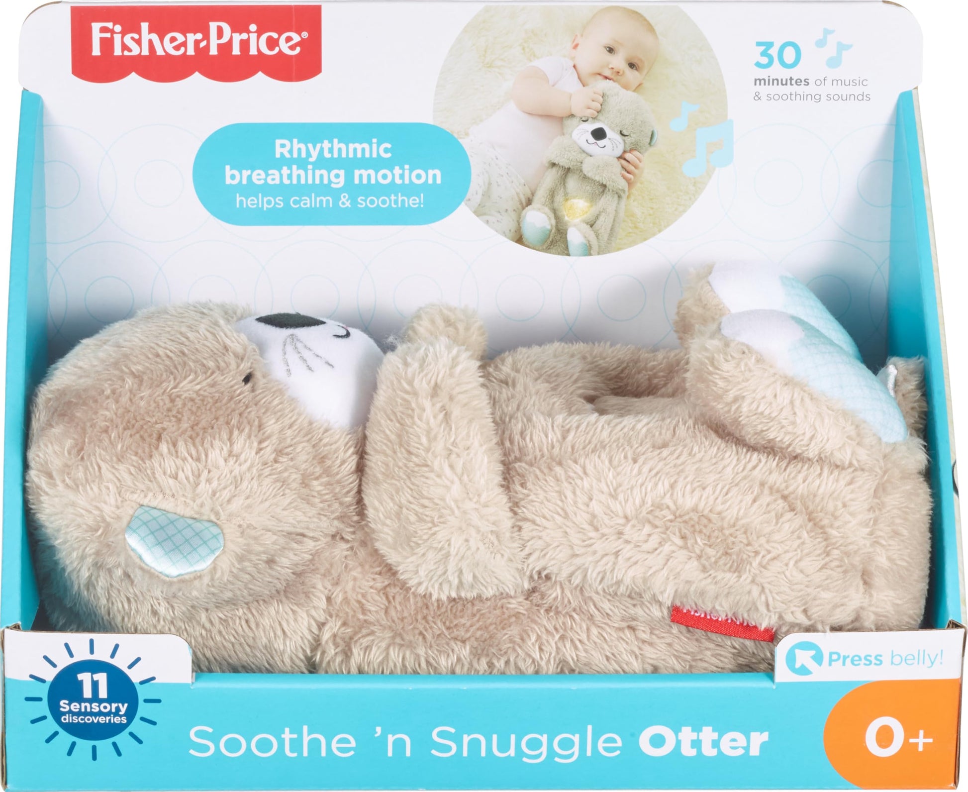 Fisher-Price Sound Machine Soothe 'n Snuggle - Juguete portátil de peluche para bebé con detalles sensoriales, luces musicales y movimiento de respiración rítmica