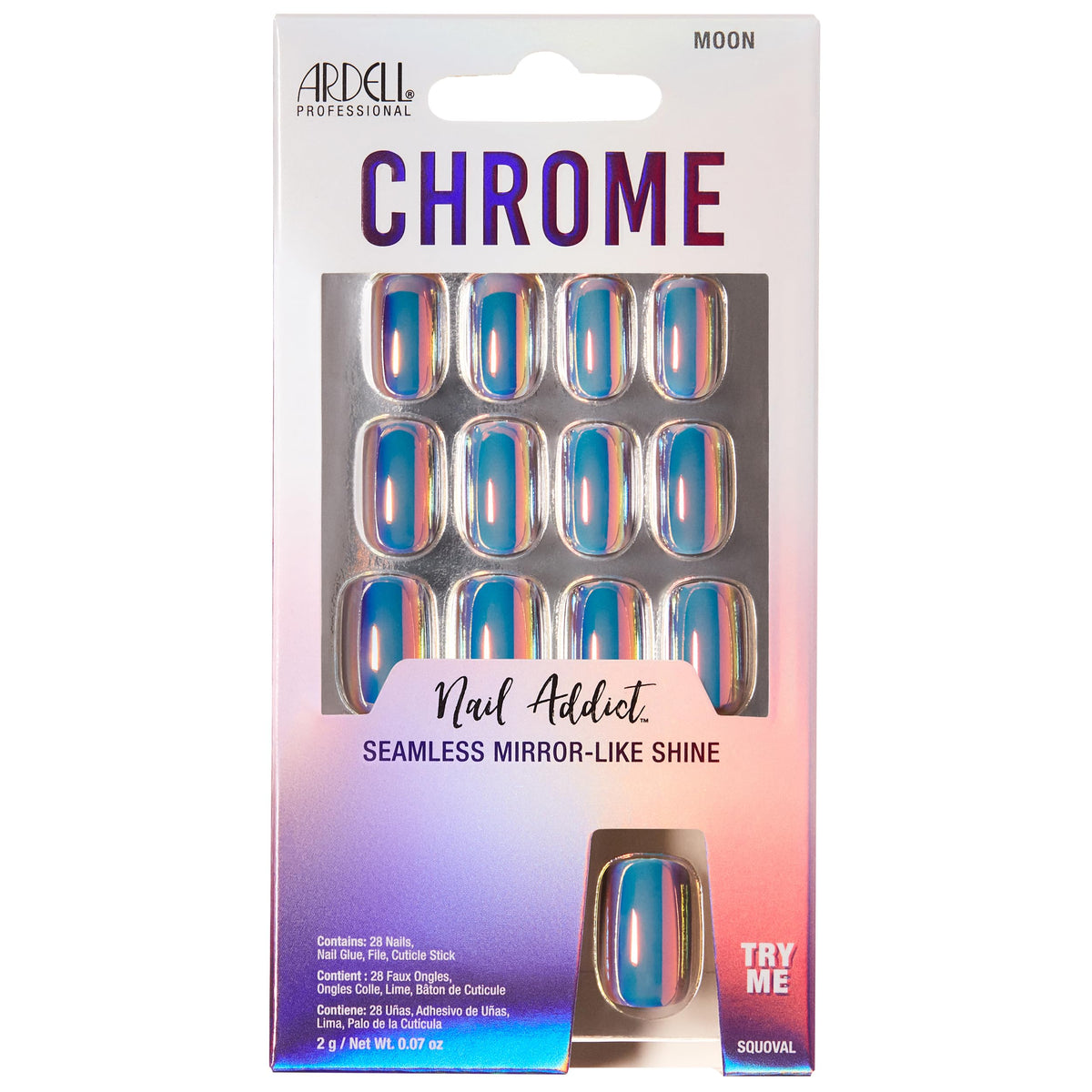 Ardell Uñas Postizas Nail Addict Cromadas, Forma de Luna, Cortas Y Redondas, Kit de Uñas, 1 Unidad