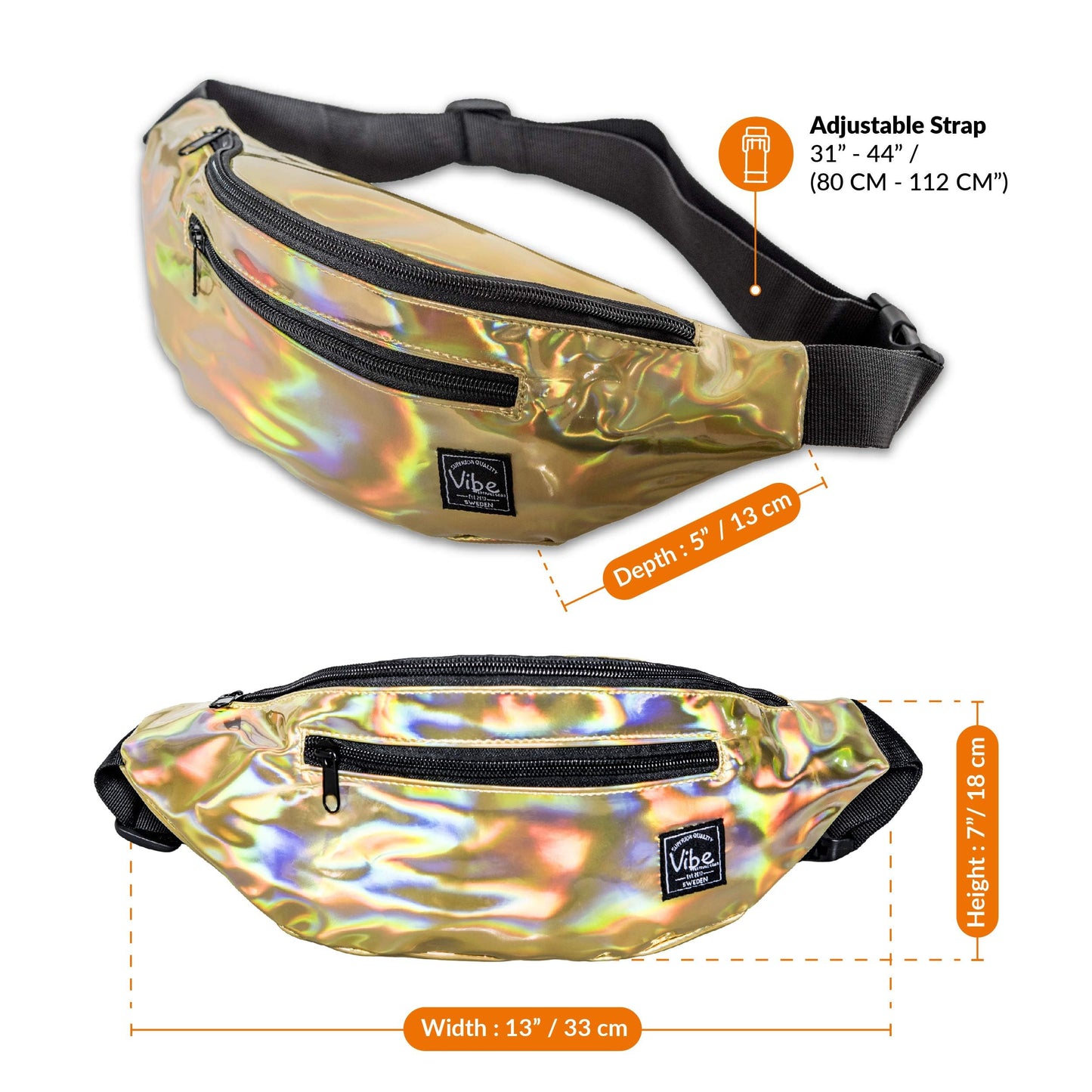 Riñonera Vibe Festival Gear Oro Holográfica para Hombres y Mujeres