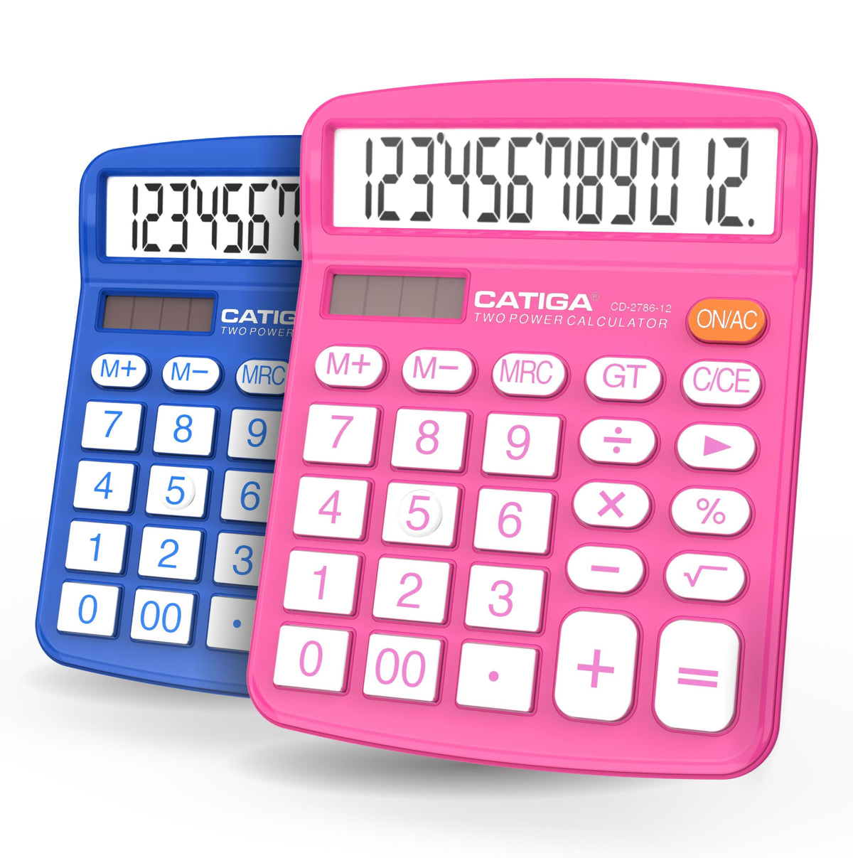 Calculadora CATIGA Negro 12 Dígitos LCD Grande Energía Solar Batería Dual para Oficina Hogar Escuela