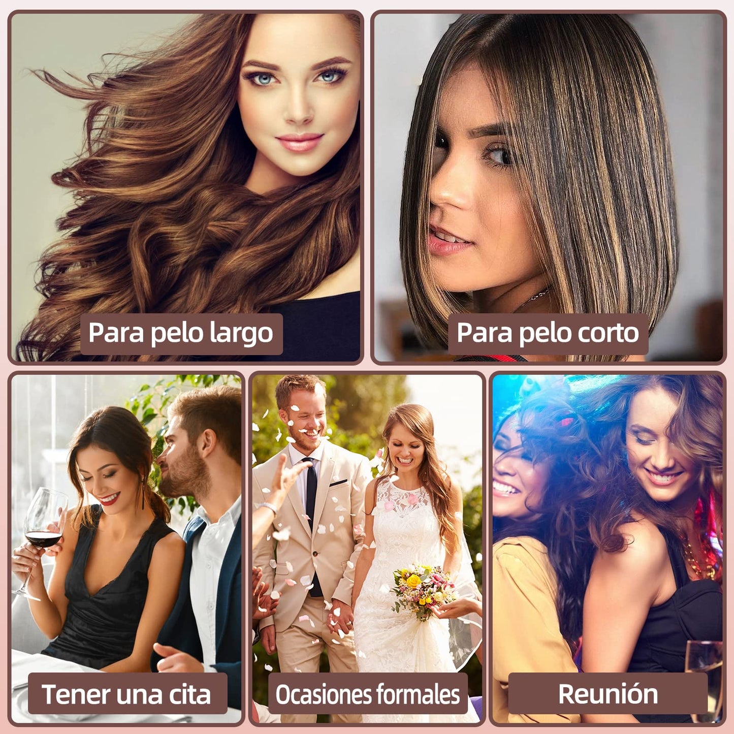 Rizador de Pelo, Ondas Cerámica con Temperatura Ajustable, Cinco Tubo Rizador de Cabello de 22mm, se Calienta Rápidamente para Mujer Cabello Largo/Corto y Viajero Regalo