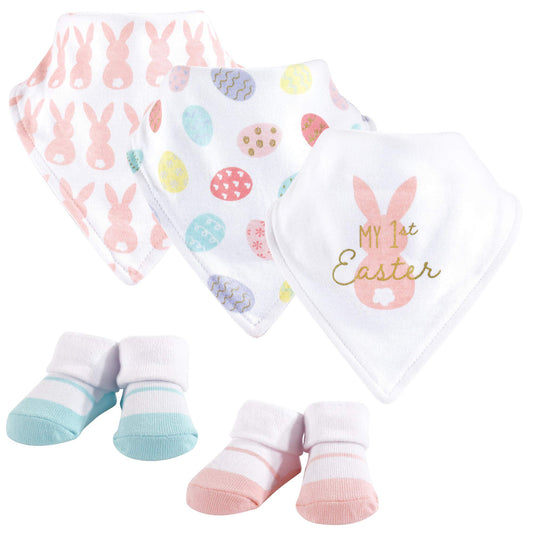 Hudson Baby Conjunto de babero y calcetines unisex de algodón para bebé, primera Pascua, talla única