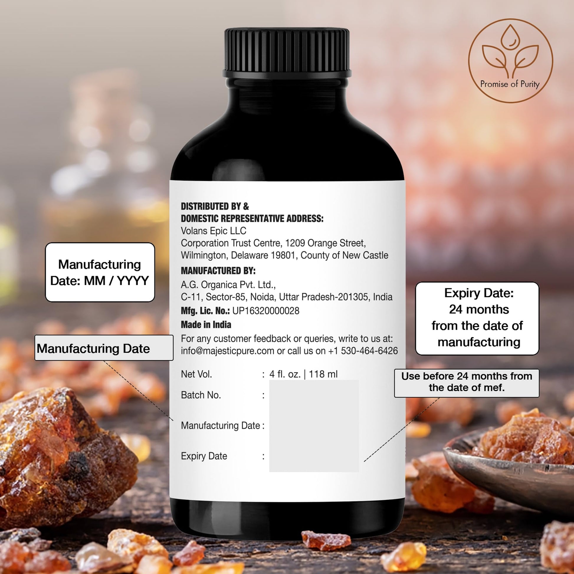 MAJESTIC PURE Aceite esencial de incienso de grado terapéutico, aceite puro y natural de alta calidad, 4 onzas líquidas