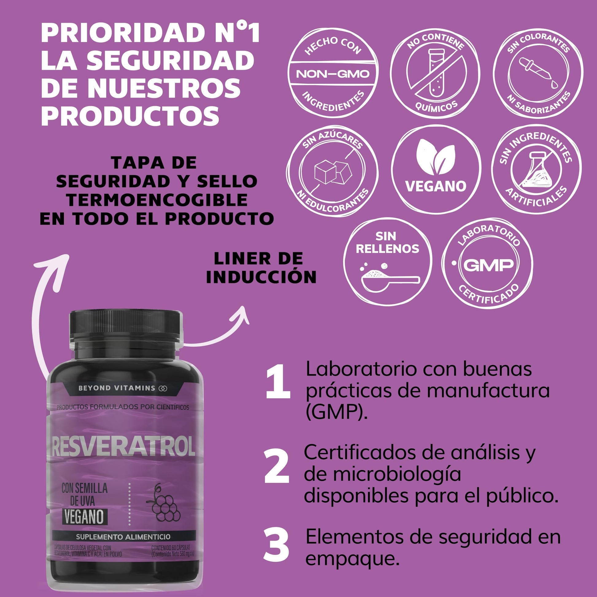 Suplemento de Trans-Resveratrol con Pimienta Negra y Vitamina C 100% Vegano